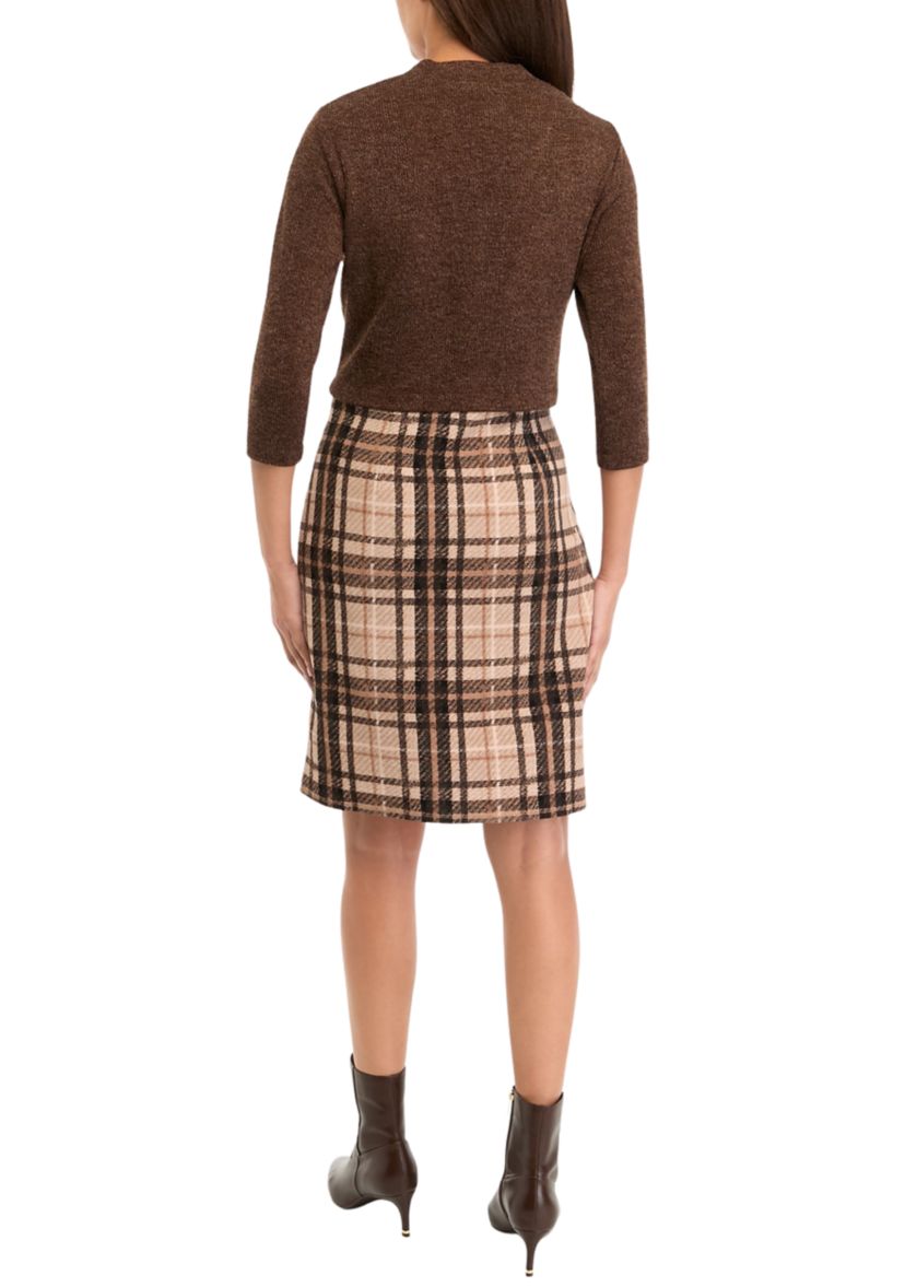 Womens 3/4 Sleeve V-Neck Plaid Printed Jacket Dress