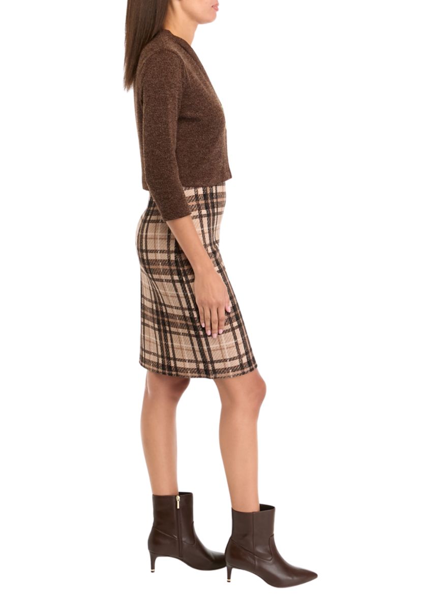 Womens 3/4 Sleeve V-Neck Plaid Printed Jacket Dress