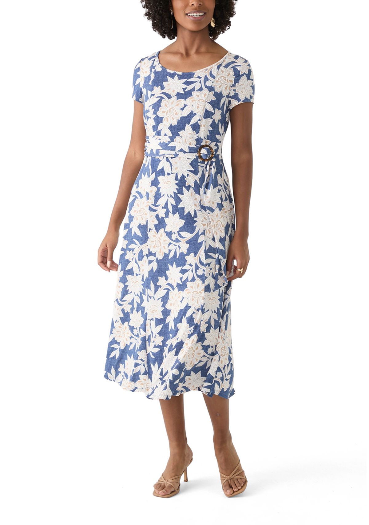 Womens Short Sleeve Crew Neck Floral Print Dress