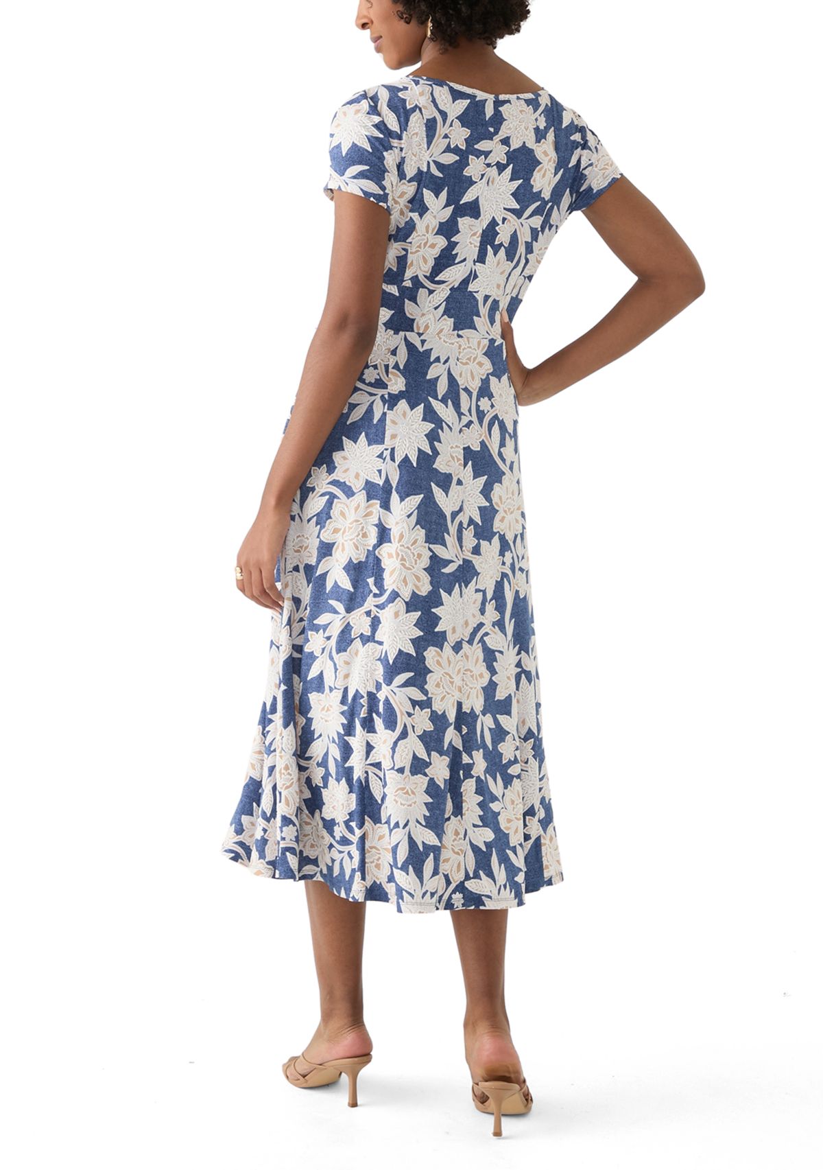 Womens Short Sleeve Crew Neck Floral Print Dress