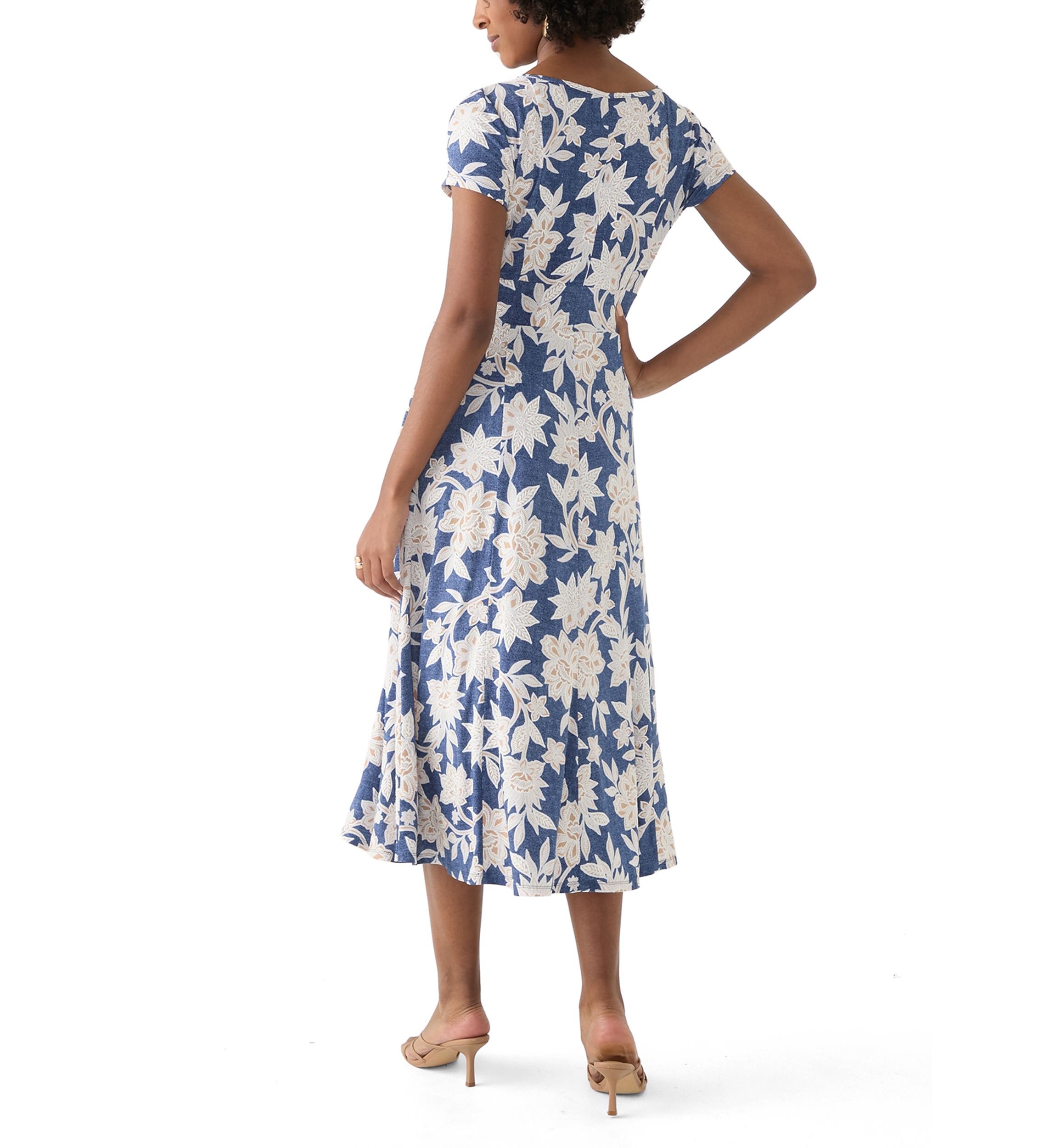 Womens Short Sleeve Crew Neck Floral Print Dress