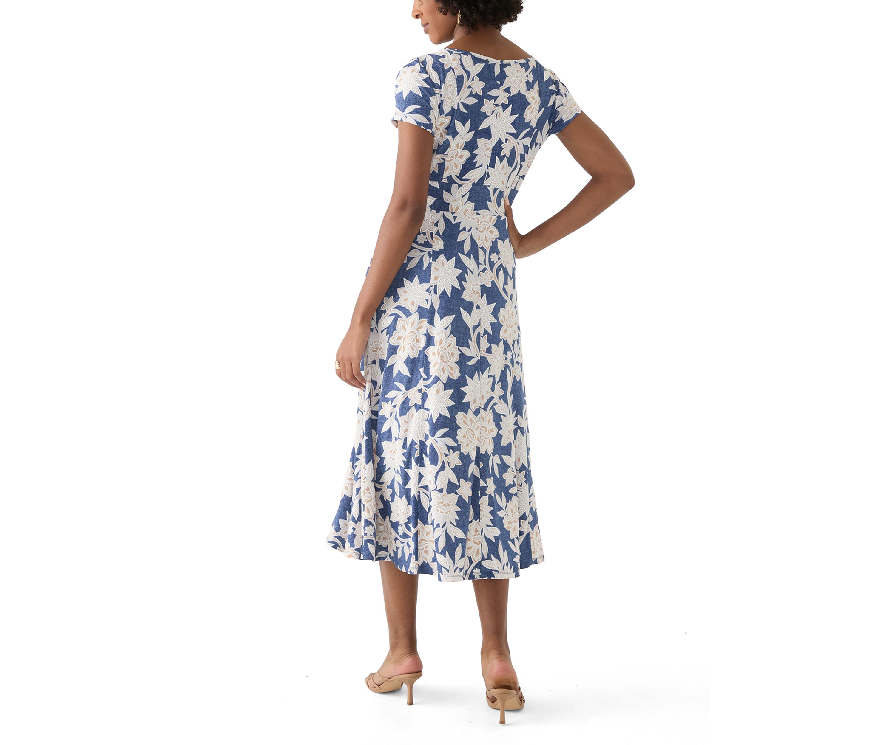 Womens Short Sleeve Crew Neck Floral Print Dress