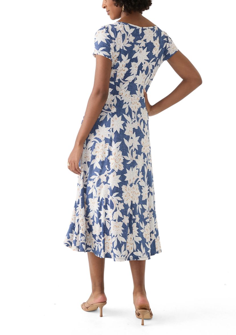 Womens Short Sleeve Crew Neck Floral Print Dress