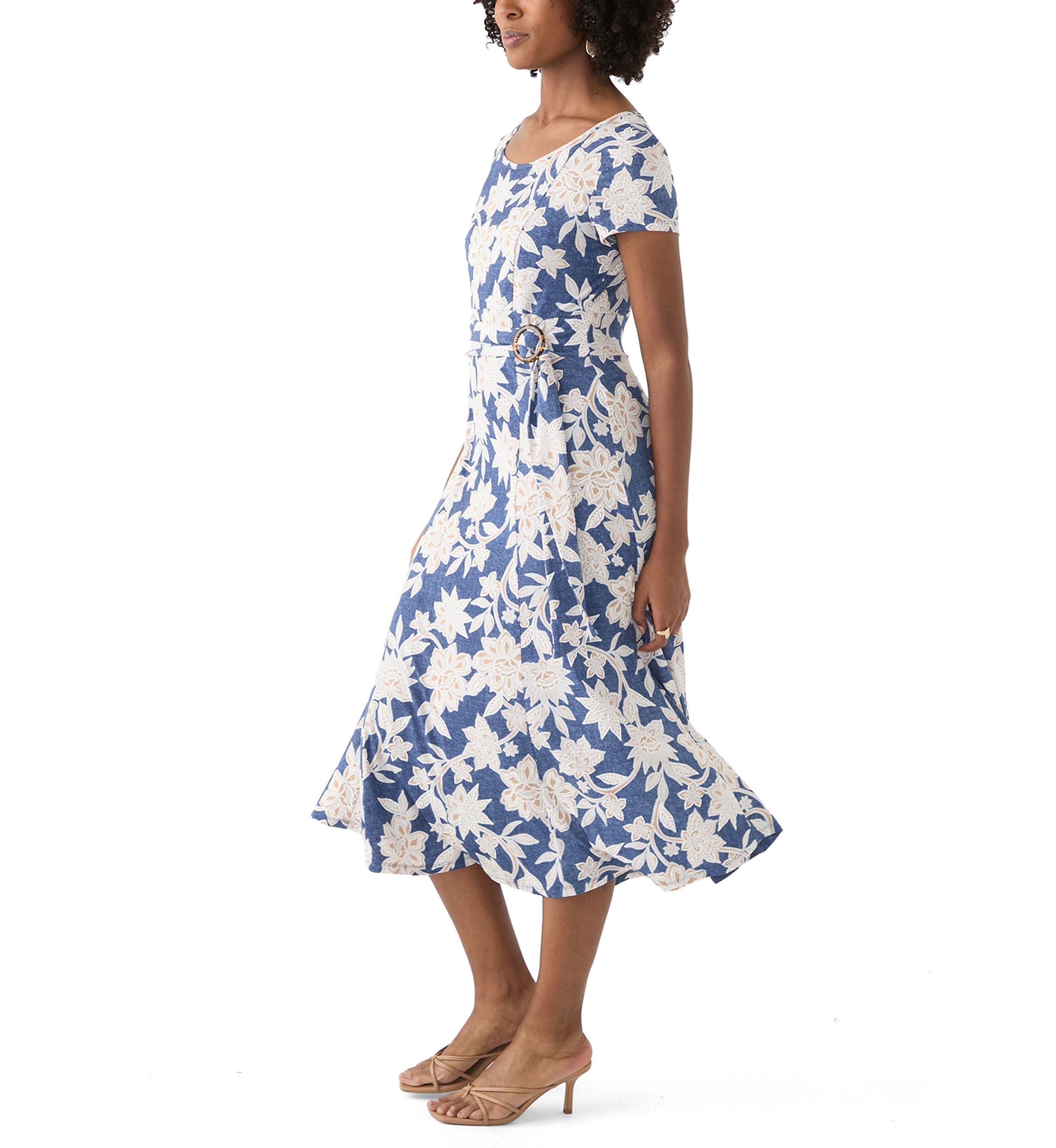 Womens Short Sleeve Crew Neck Floral Print Dress