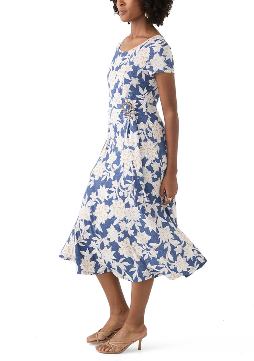 Womens Short Sleeve Crew Neck Floral Print Dress