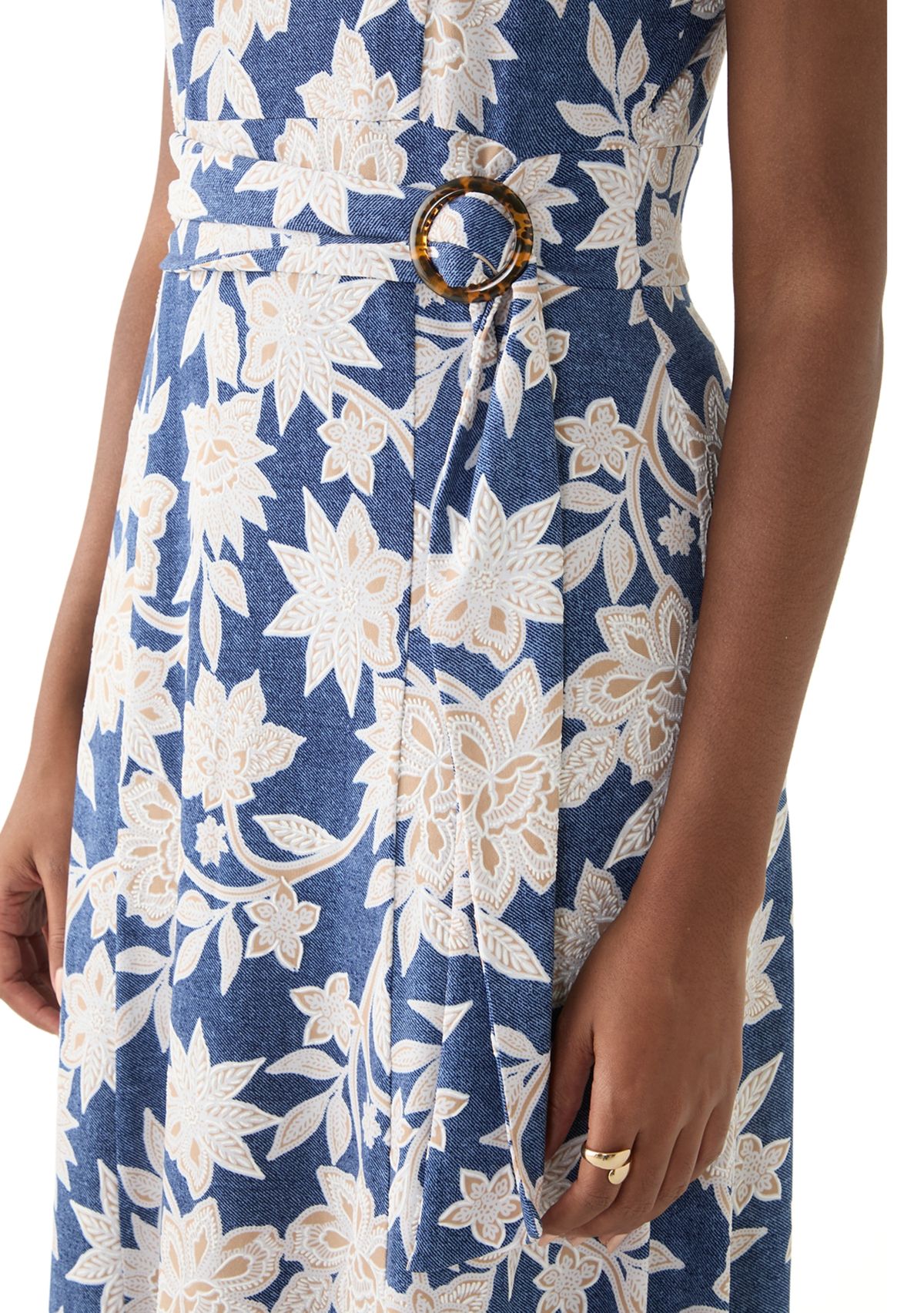 Womens Short Sleeve Crew Neck Floral Print Dress