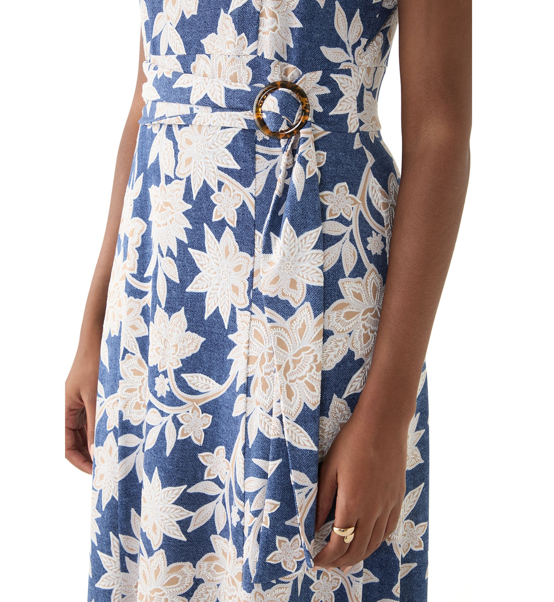 Womens Short Sleeve Crew Neck Floral Print Dress