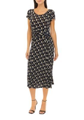 Perceptions Women's Short Sleeve Buckle Front Geo Print Hacci Dress | belk