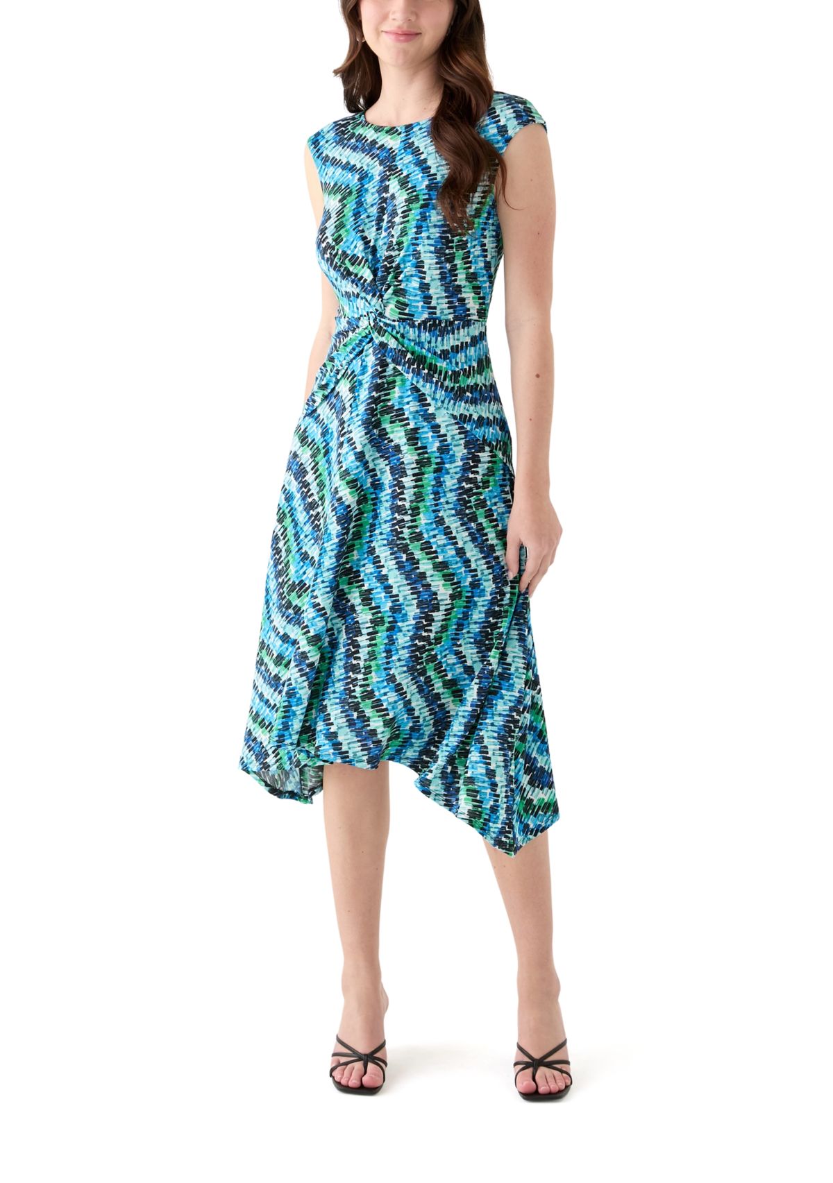 Womens Short Sleeve Crew Neck Abstract Print Dress