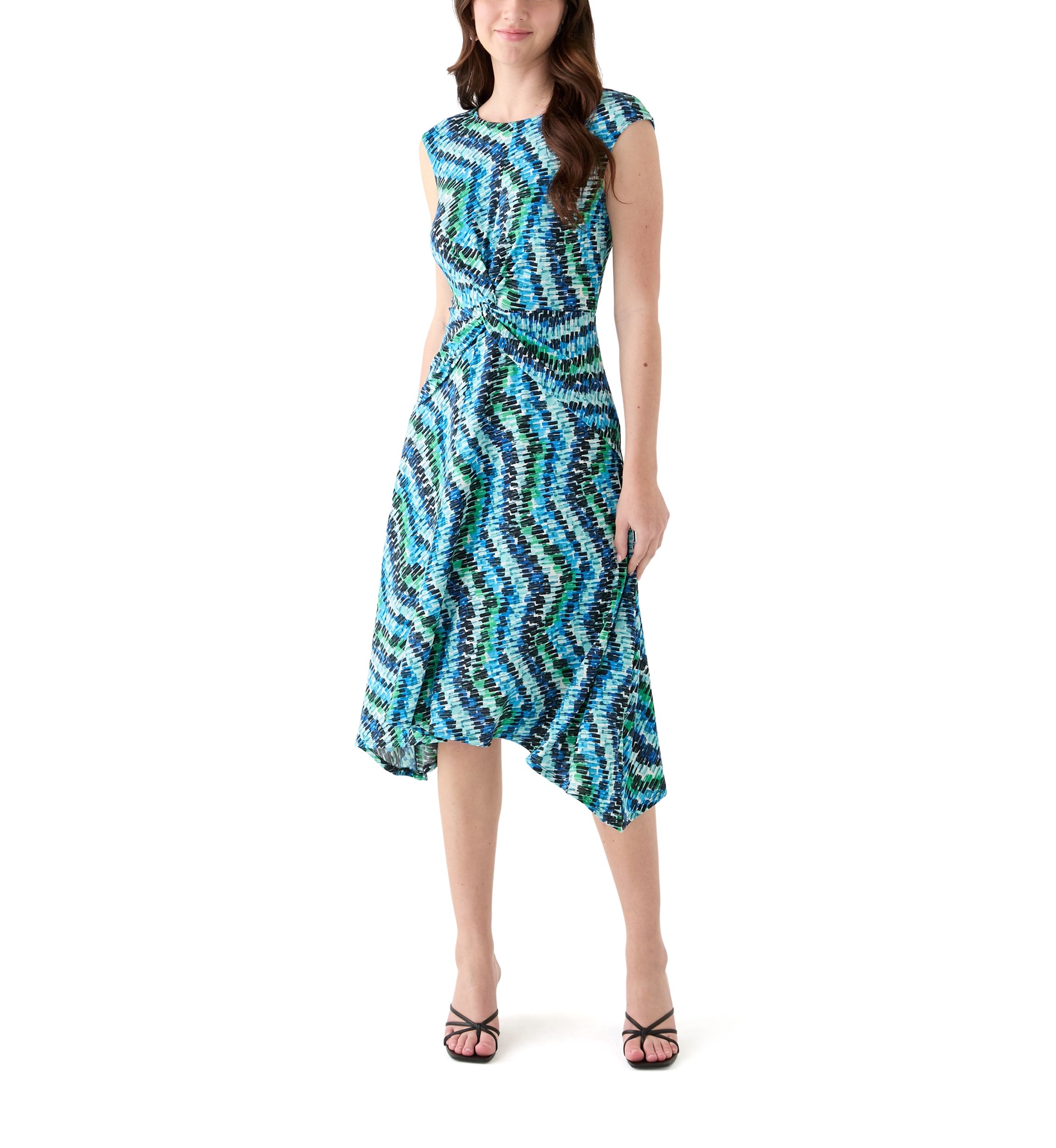 Womens Short Sleeve Crew Neck Abstract Print Dress
