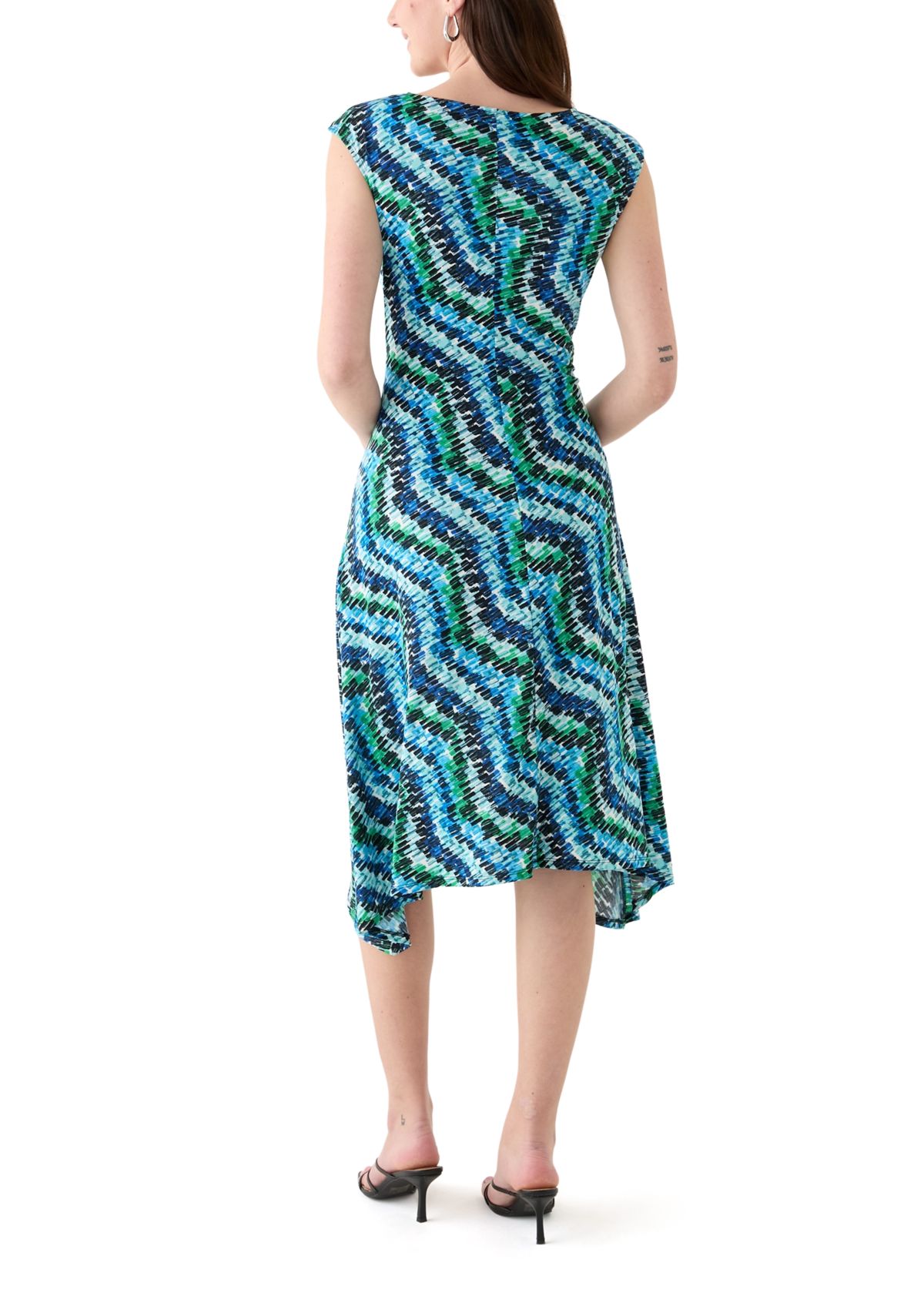 Womens Short Sleeve Crew Neck Abstract Print Dress