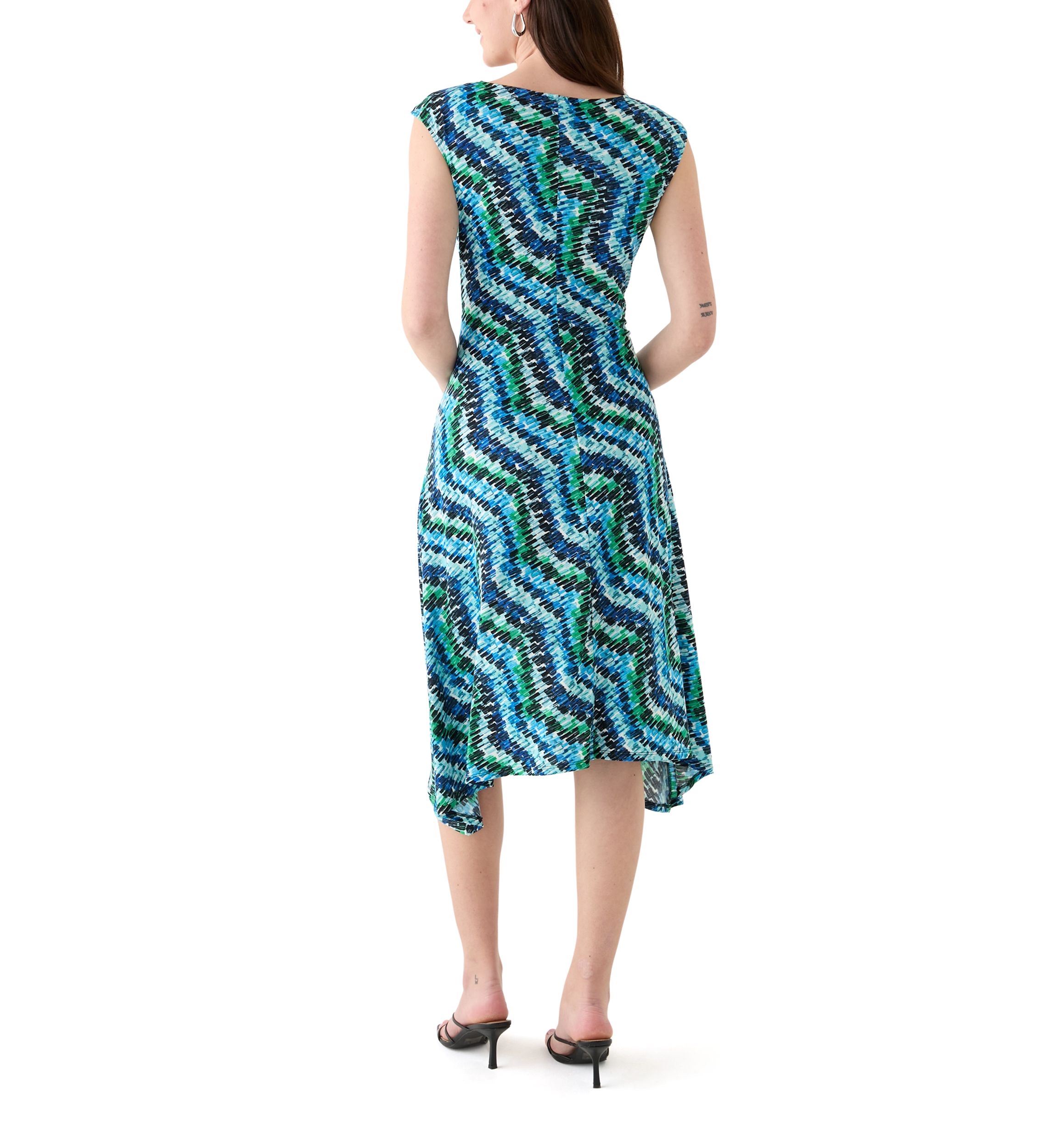 Womens Short Sleeve Crew Neck Abstract Print Dress
