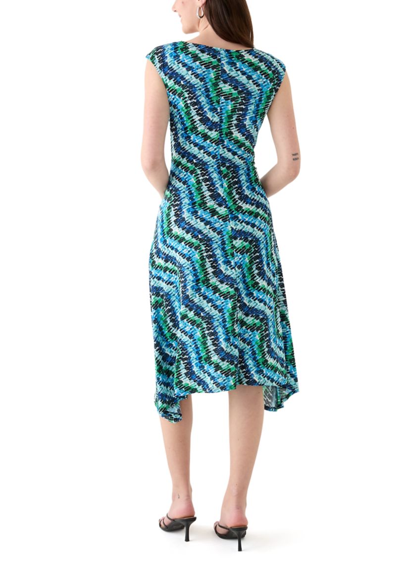 Womens Short Sleeve Crew Neck Abstract Print Dress