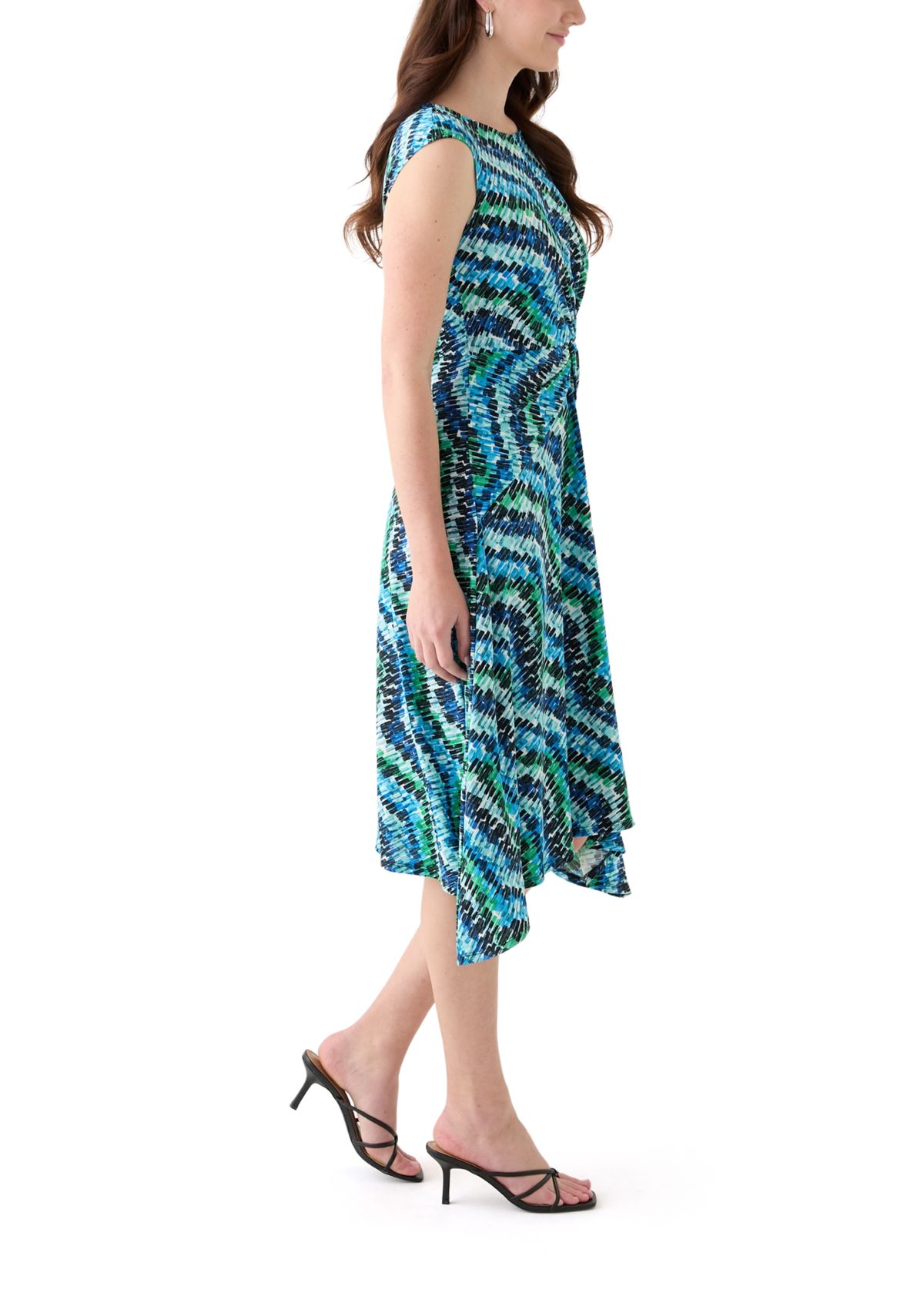 Womens Short Sleeve Crew Neck Abstract Print Dress