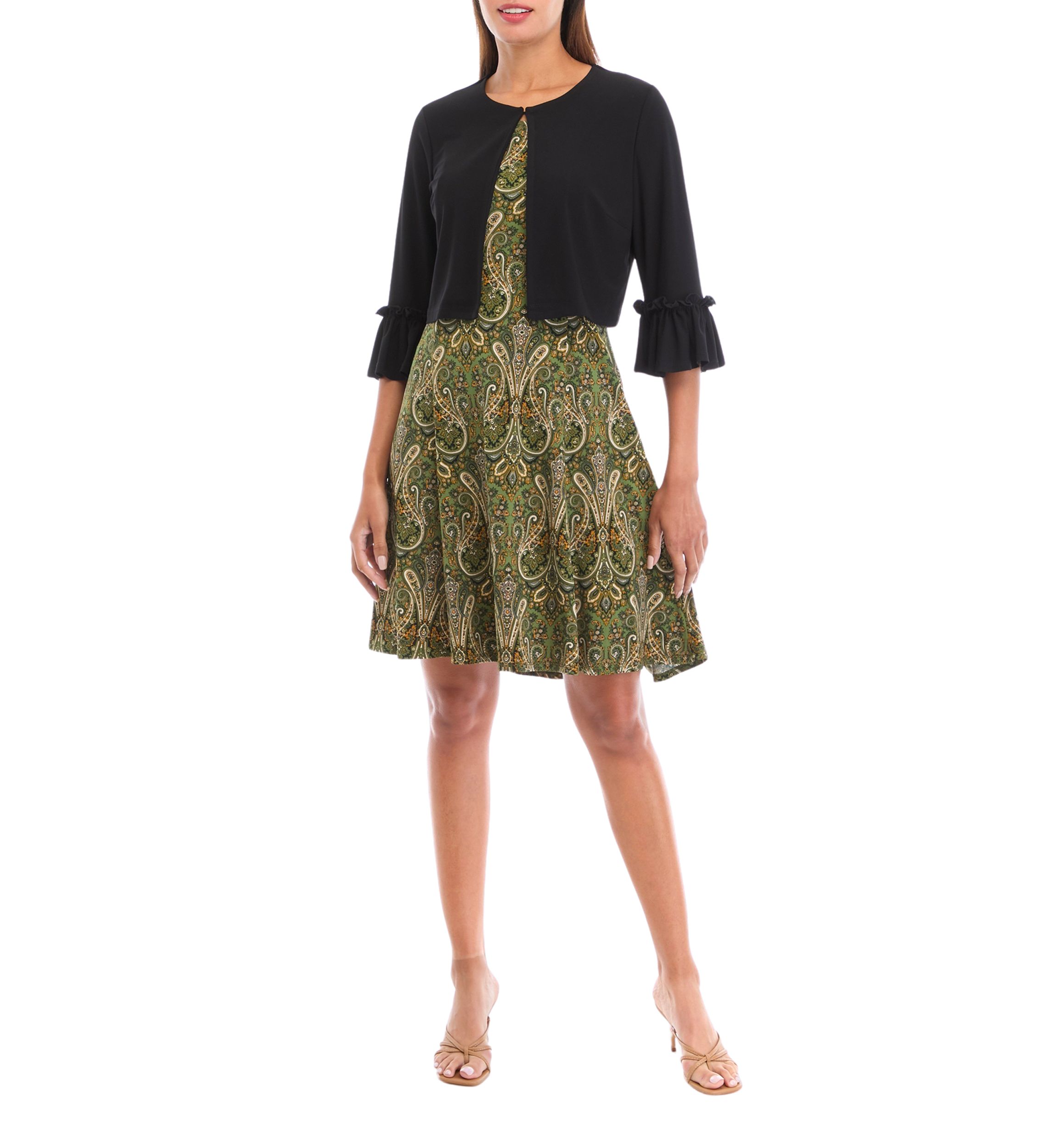 Womens 3/4 Sleeve Paisley Print Jacket Dress