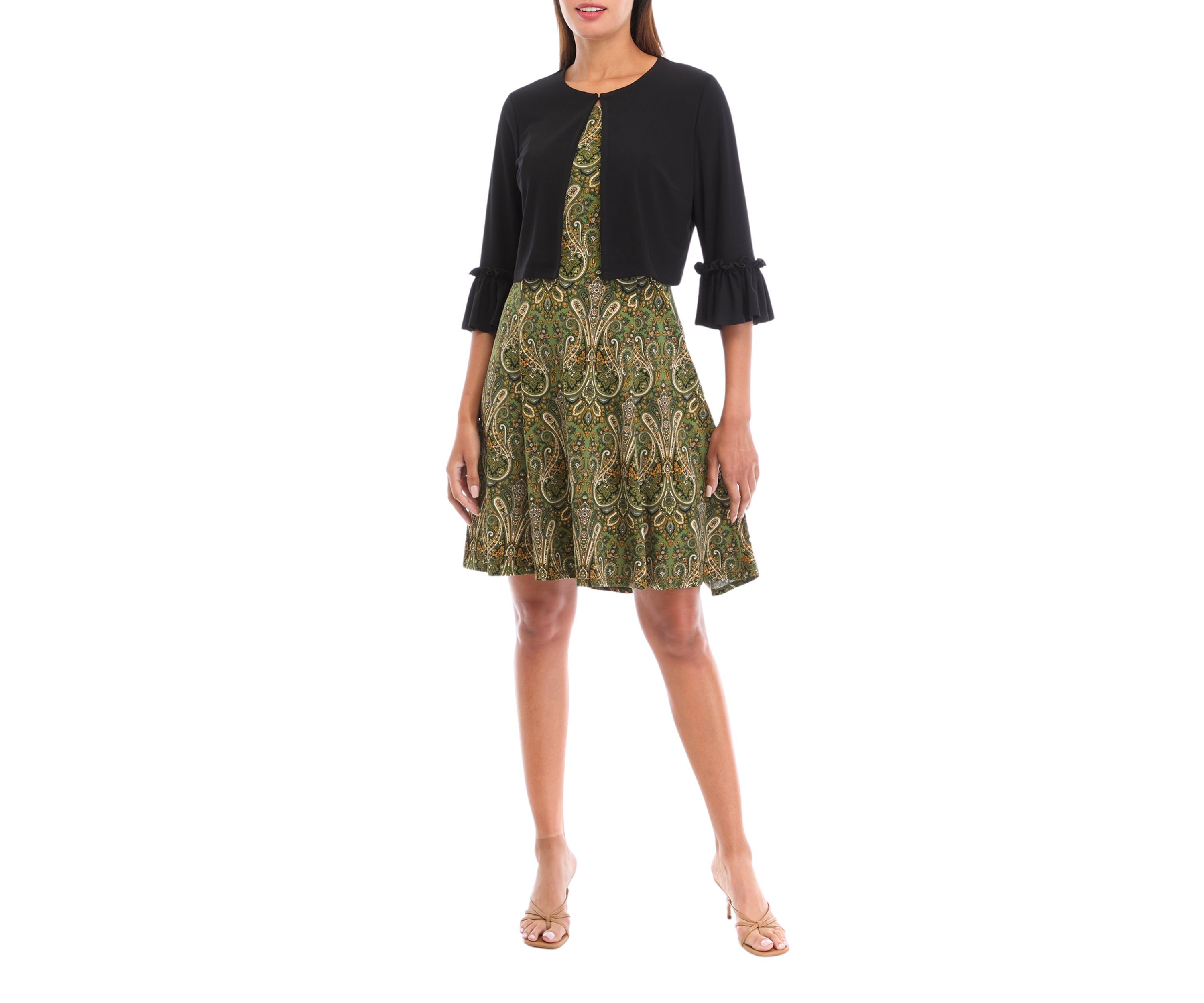 Womens 3/4 Sleeve Paisley Print Jacket Dress