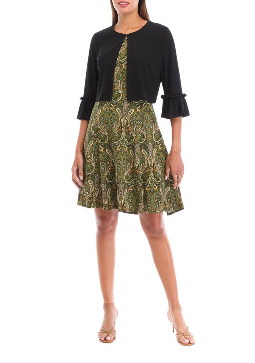 Womens 3/4 Sleeve Paisley Print Jacket Dress