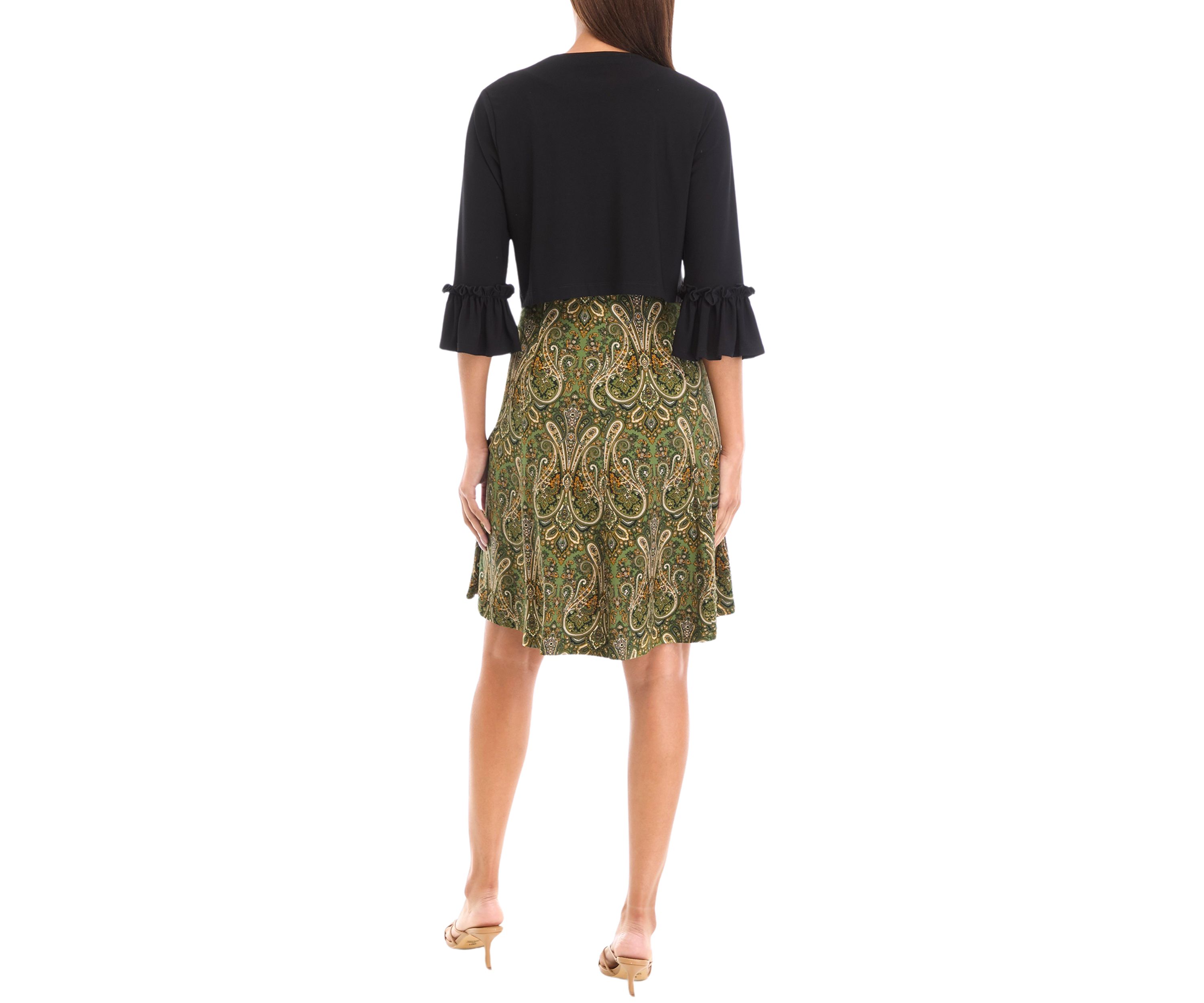 Womens 3/4 Sleeve Paisley Print Jacket Dress