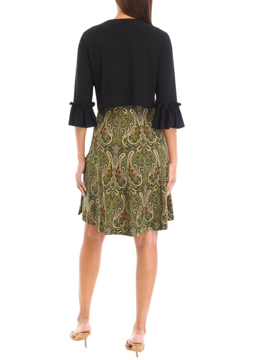 Womens 3/4 Sleeve Paisley Print Jacket Dress