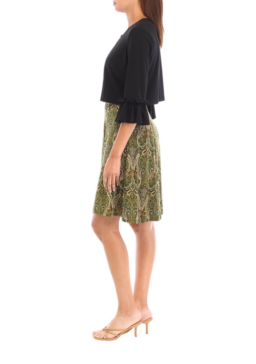 Womens 3/4 Sleeve Paisley Print Jacket Dress