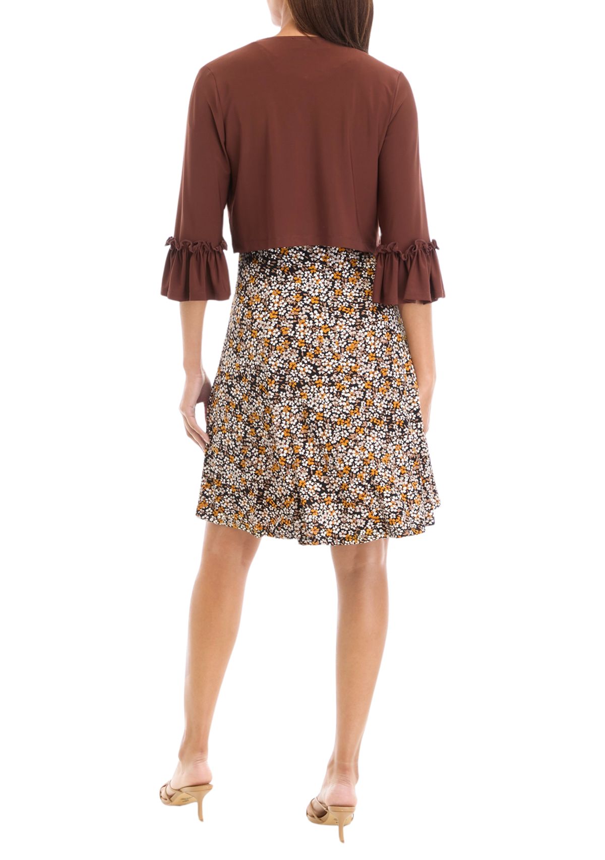 Womens 3/4 Sleeve Printed Crew Neck Jacket Dress