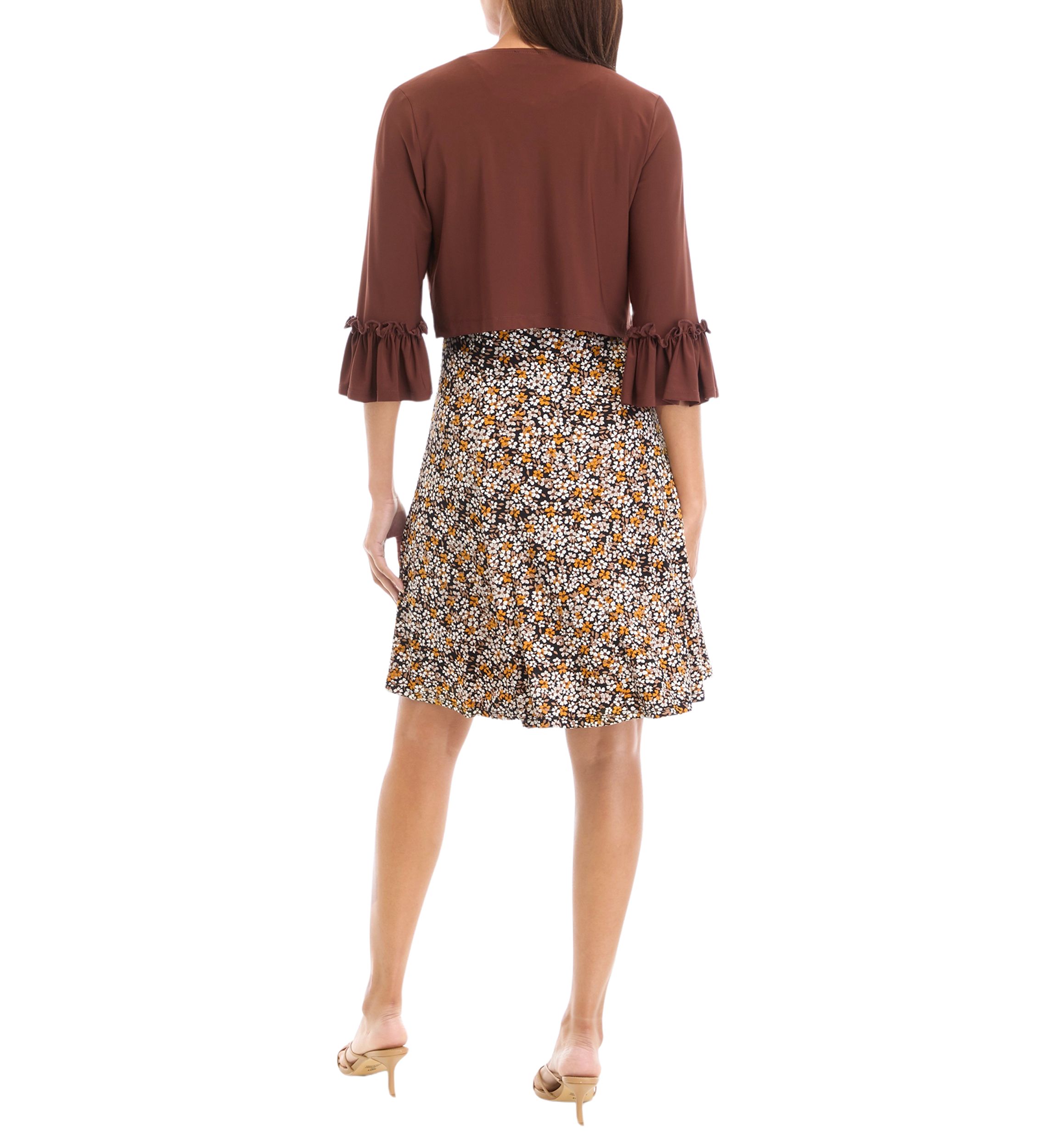 Womens 3/4 Sleeve Printed Crew Neck Jacket Dress
