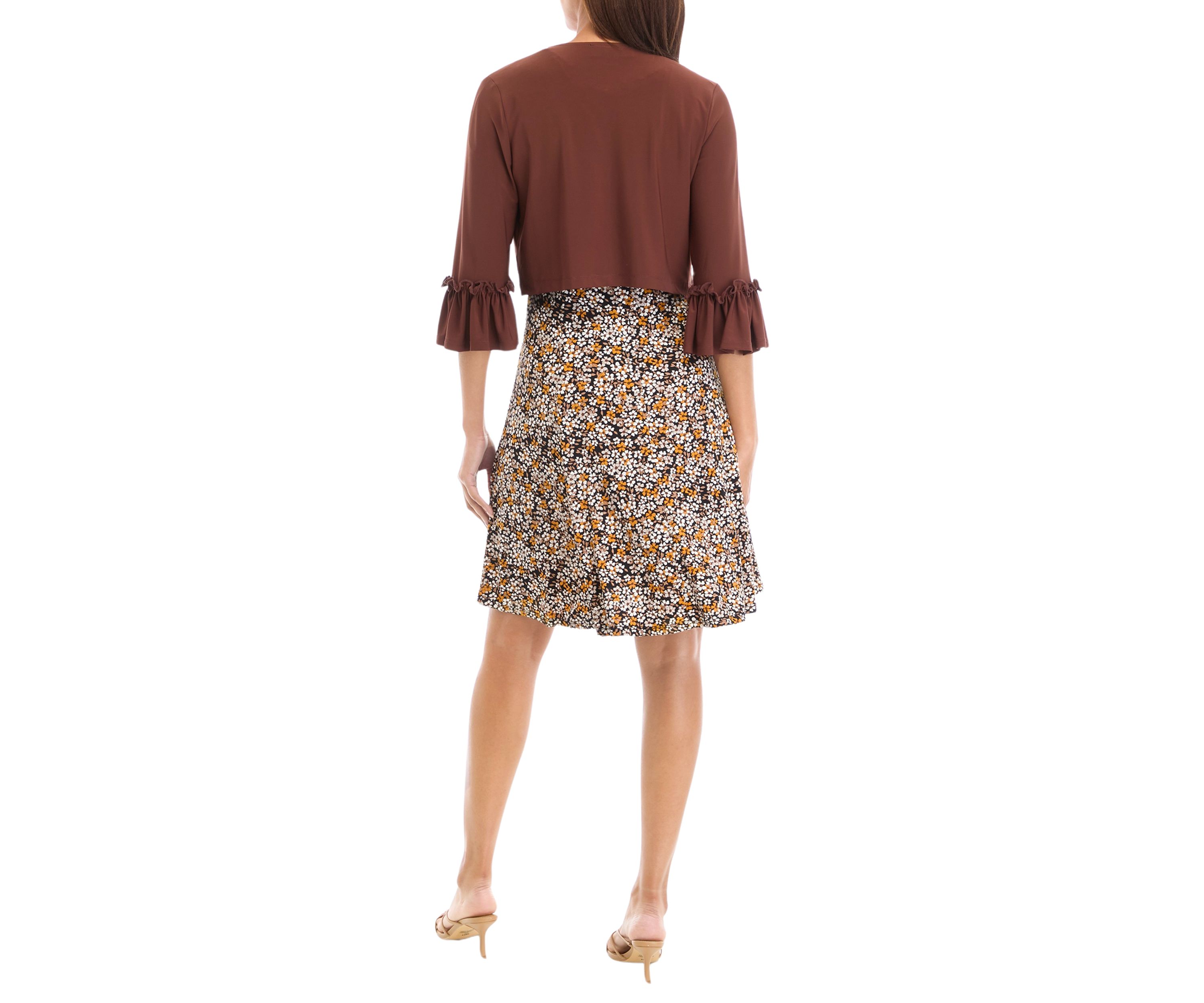 Womens 3/4 Sleeve Printed Crew Neck Jacket Dress