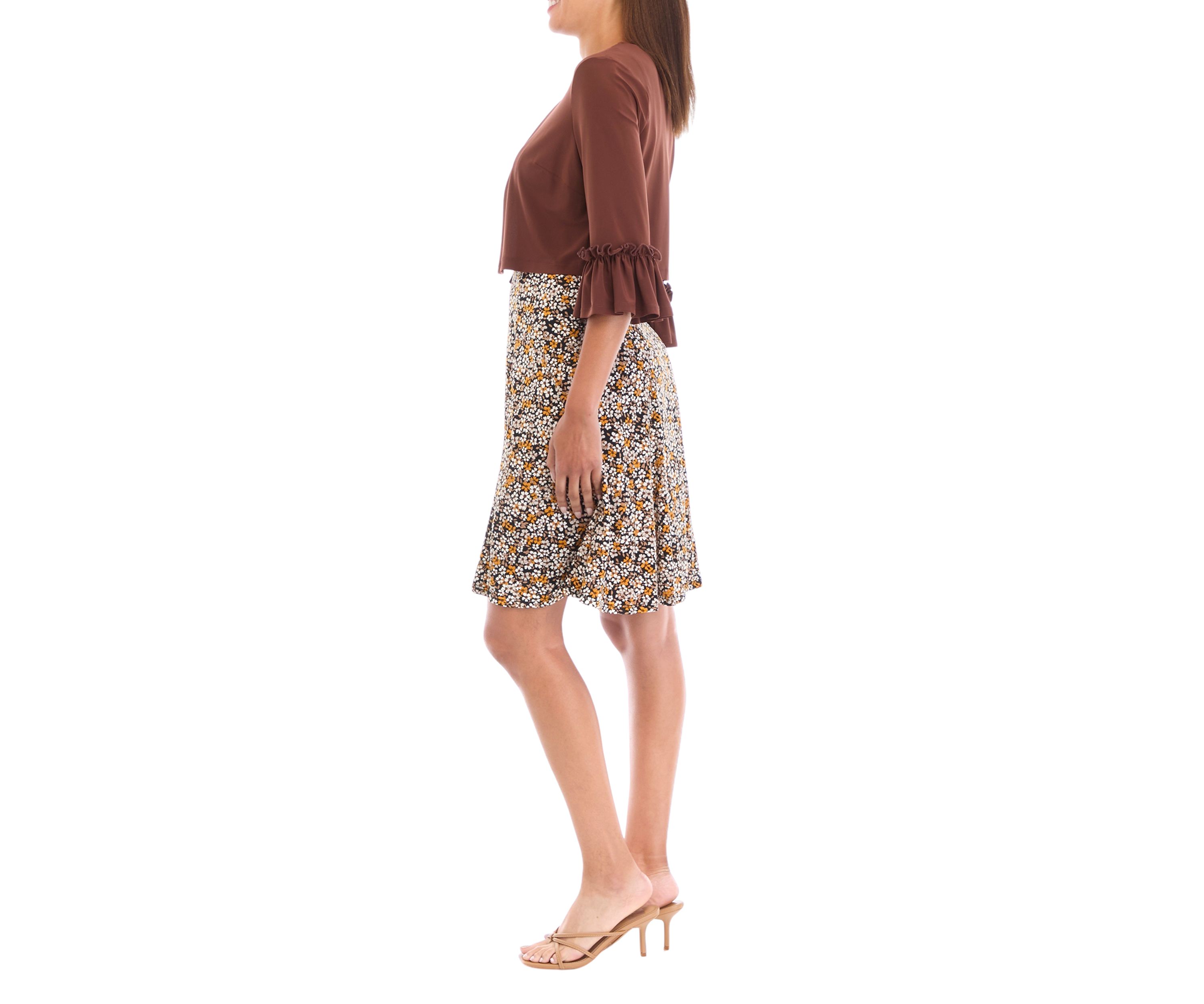 Womens 3/4 Sleeve Printed Crew Neck Jacket Dress
