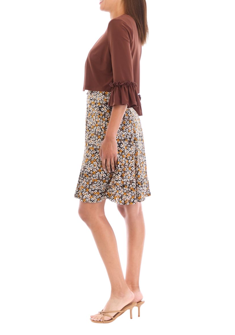 Womens 3/4 Sleeve Printed Crew Neck Jacket Dress