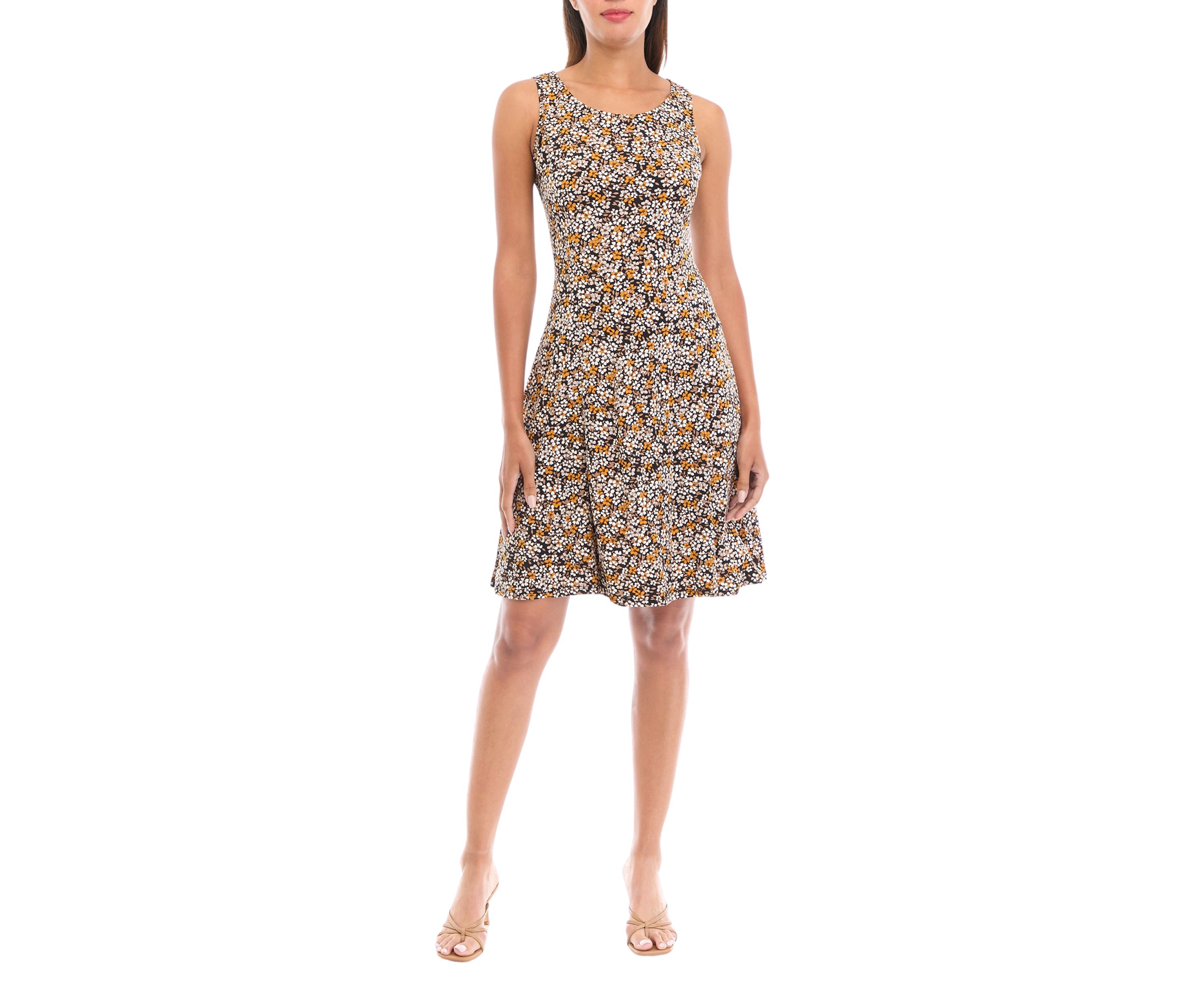 Womens 3/4 Sleeve Printed Crew Neck Jacket Dress