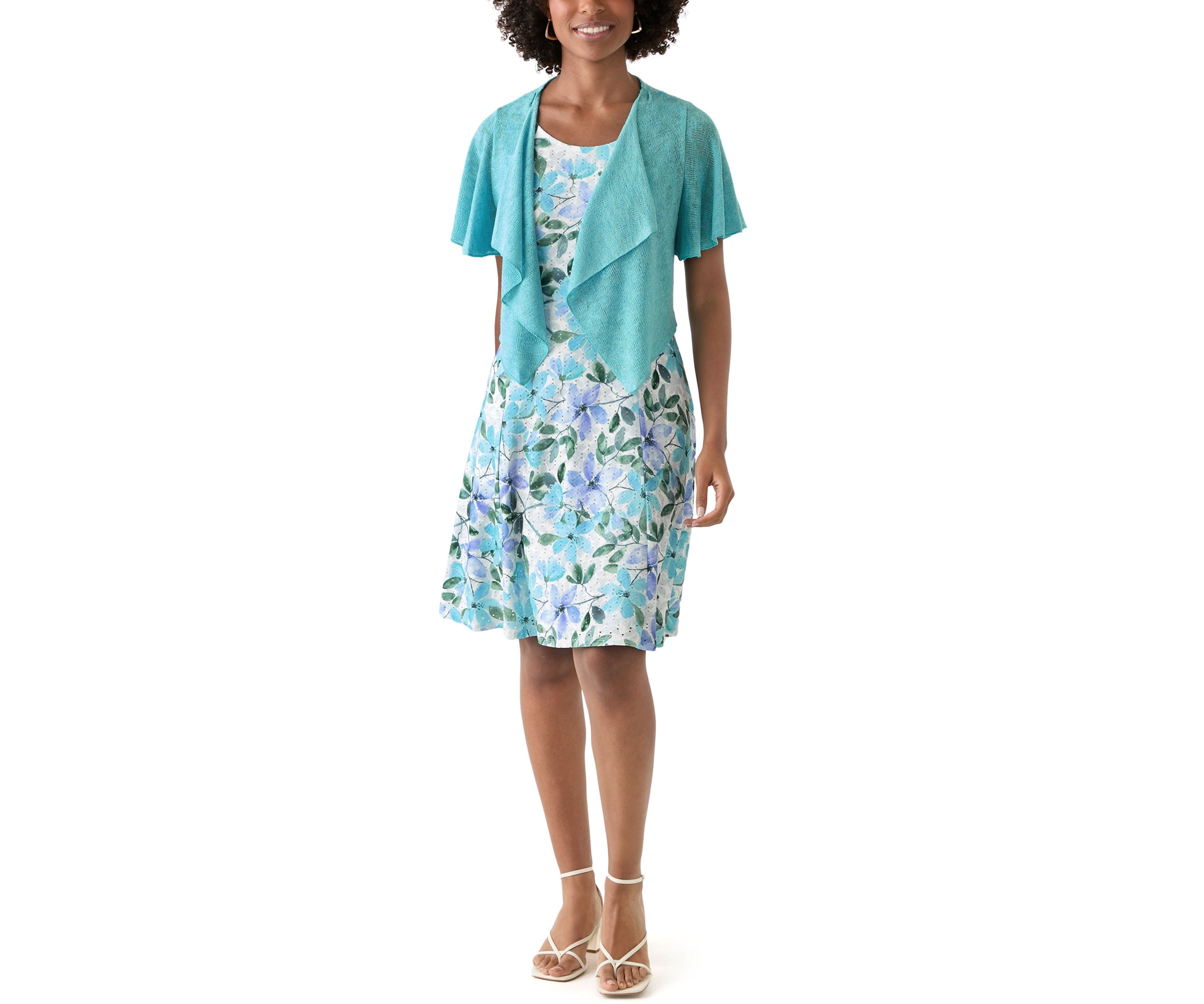 Womens Short Sleeve Crew Neck Floral Print Jacket Dress