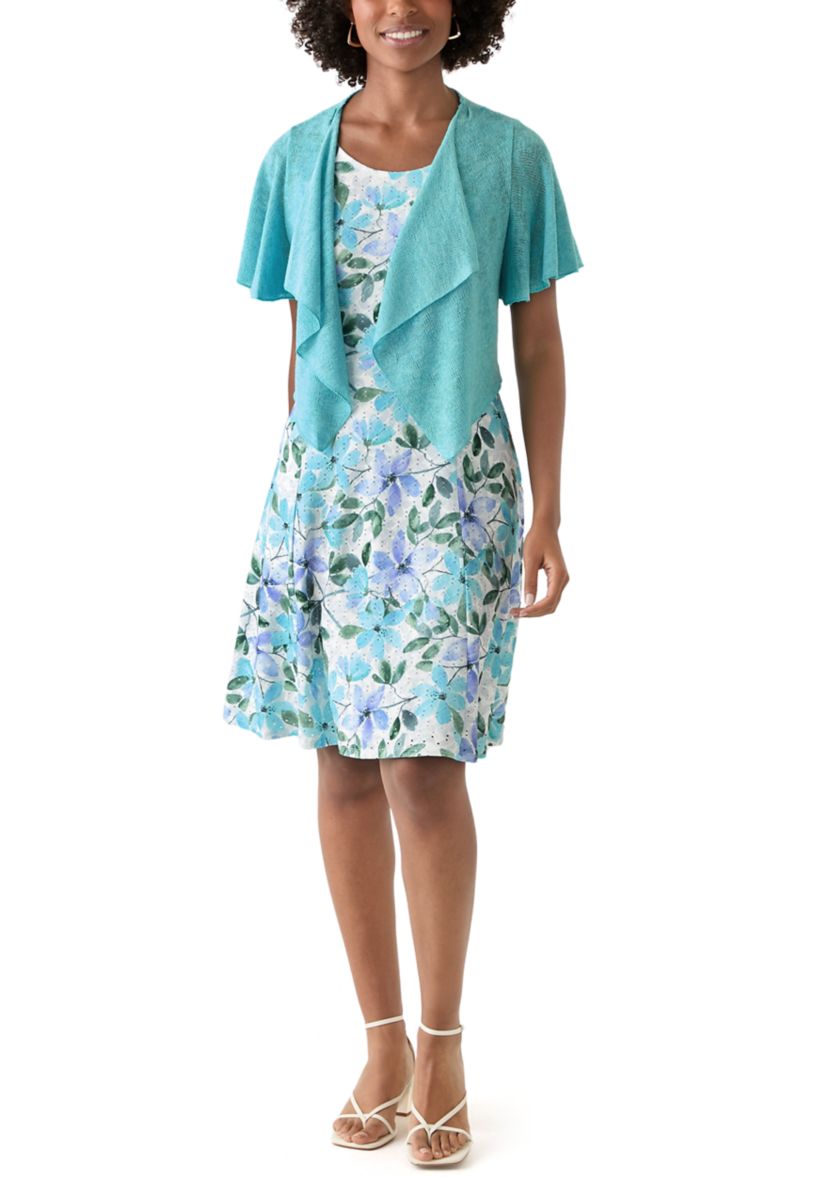 Womens Short Sleeve Crew Neck Floral Print Jacket Dress