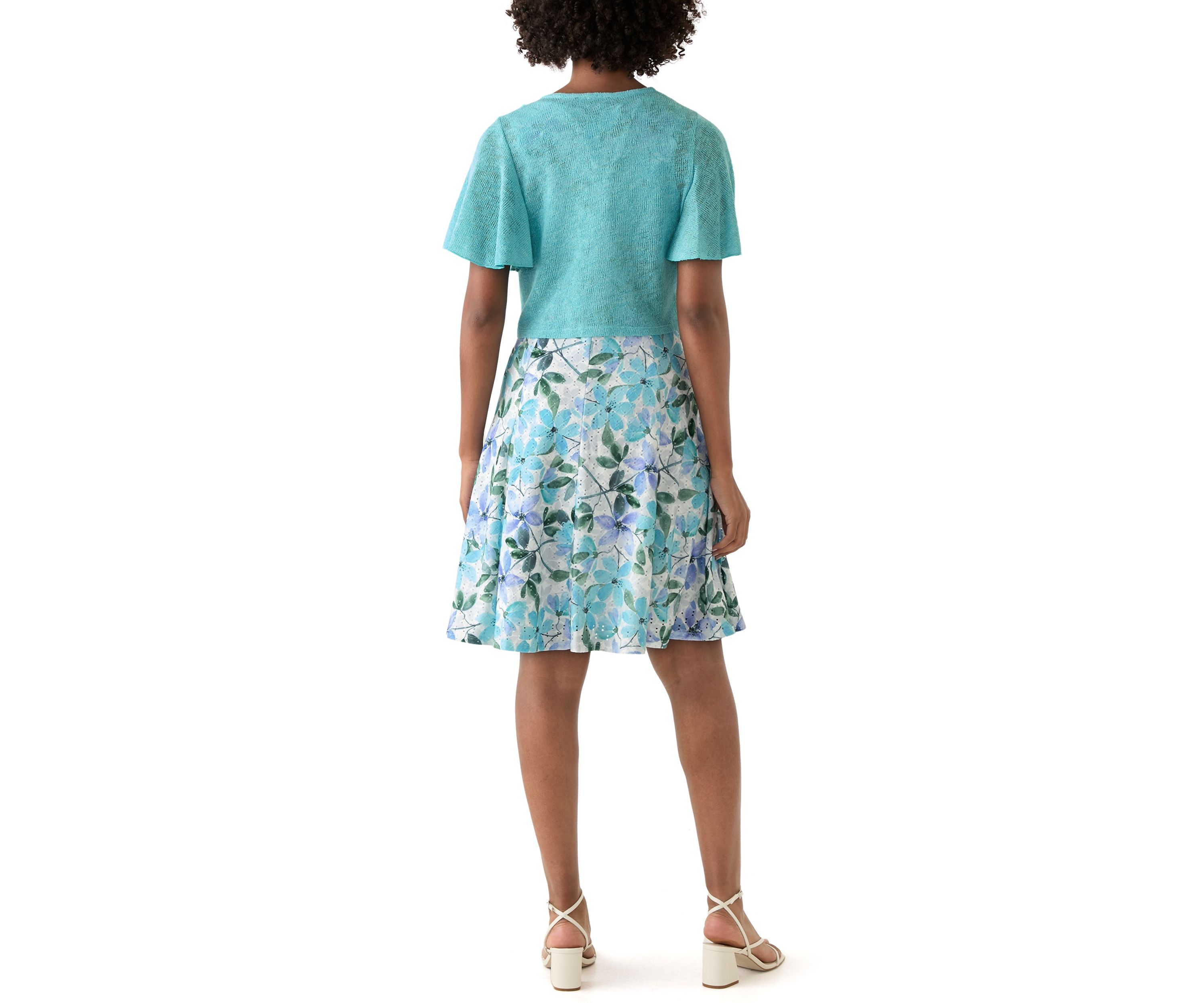 Womens Short Sleeve Crew Neck Floral Print Jacket Dress