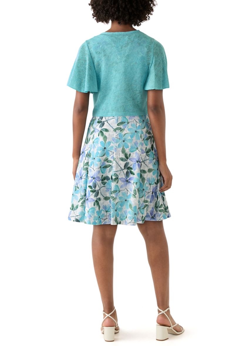 Womens Short Sleeve Crew Neck Floral Print Jacket Dress