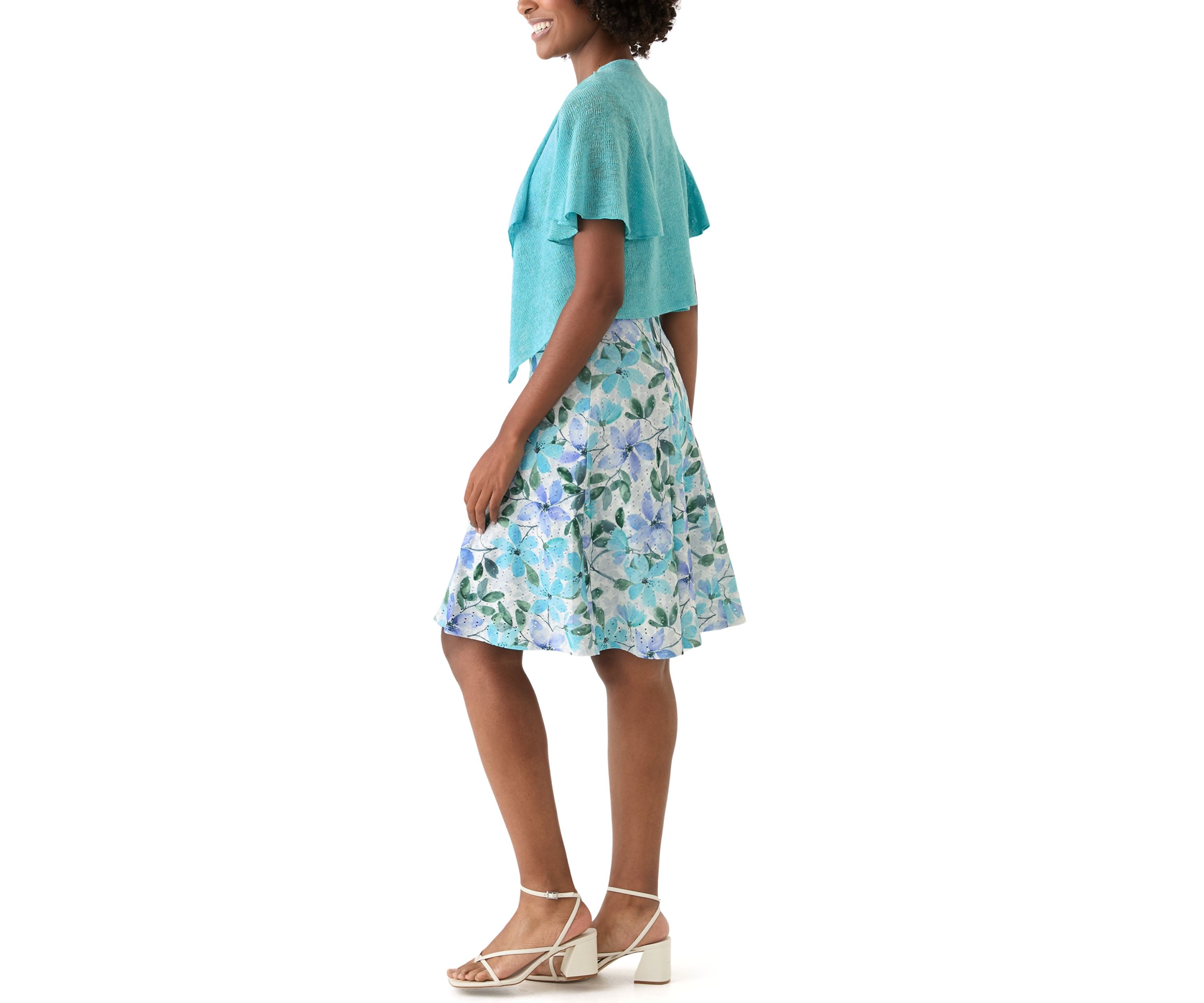 Womens Short Sleeve Crew Neck Floral Print Jacket Dress