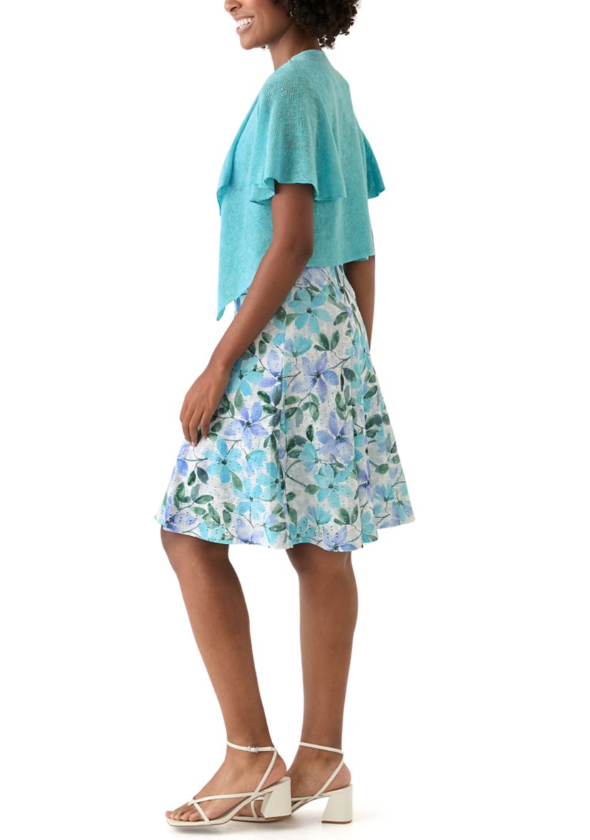 Womens Short Sleeve Crew Neck Floral Print Jacket Dress