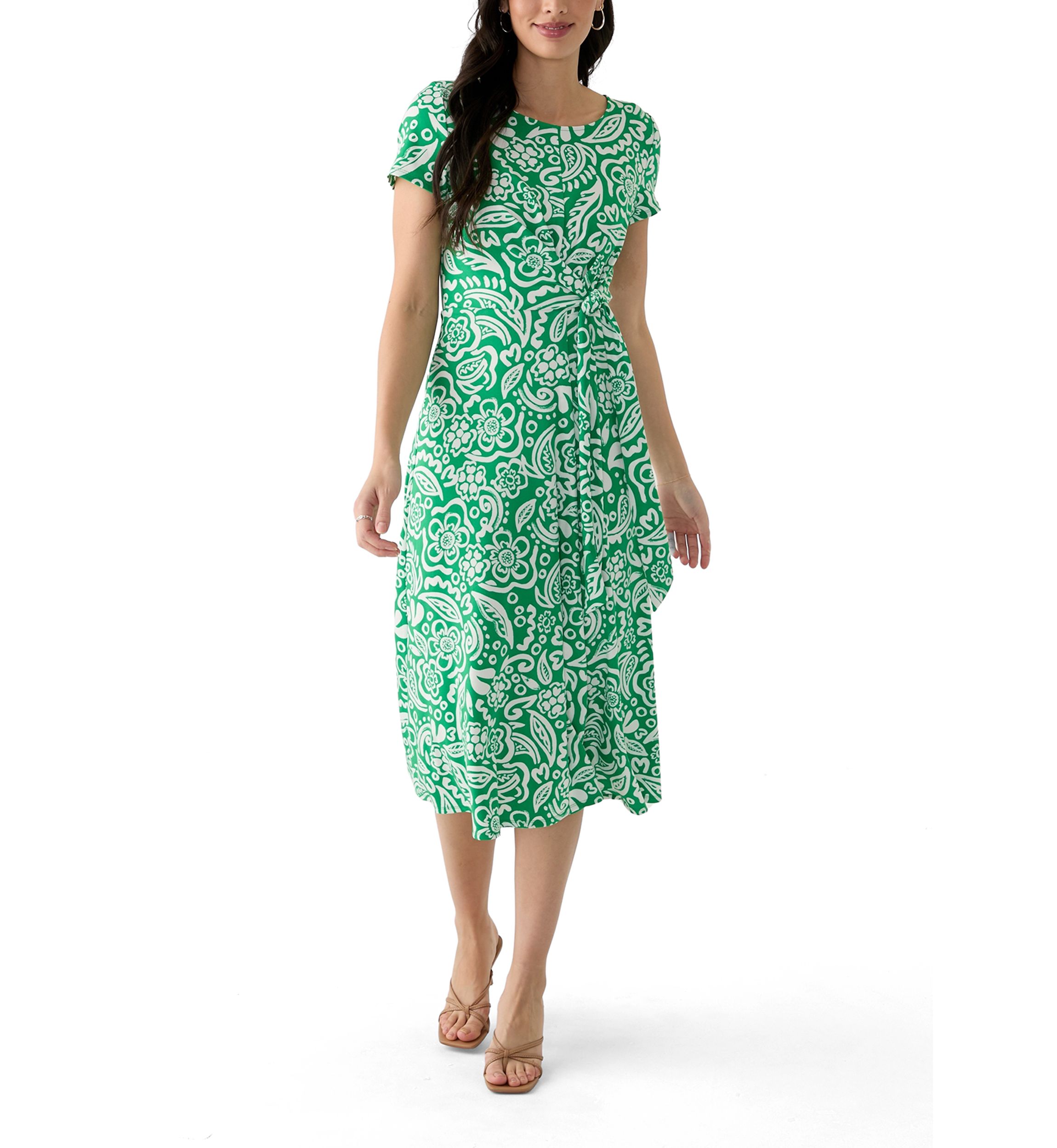 Womens Short Sleeve Paisley Print Midi Dress