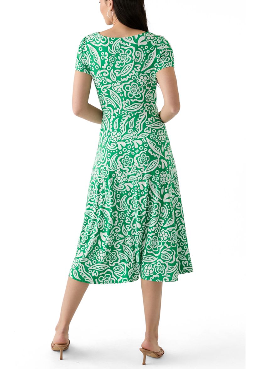 Womens Short Sleeve Paisley Print Midi Dress