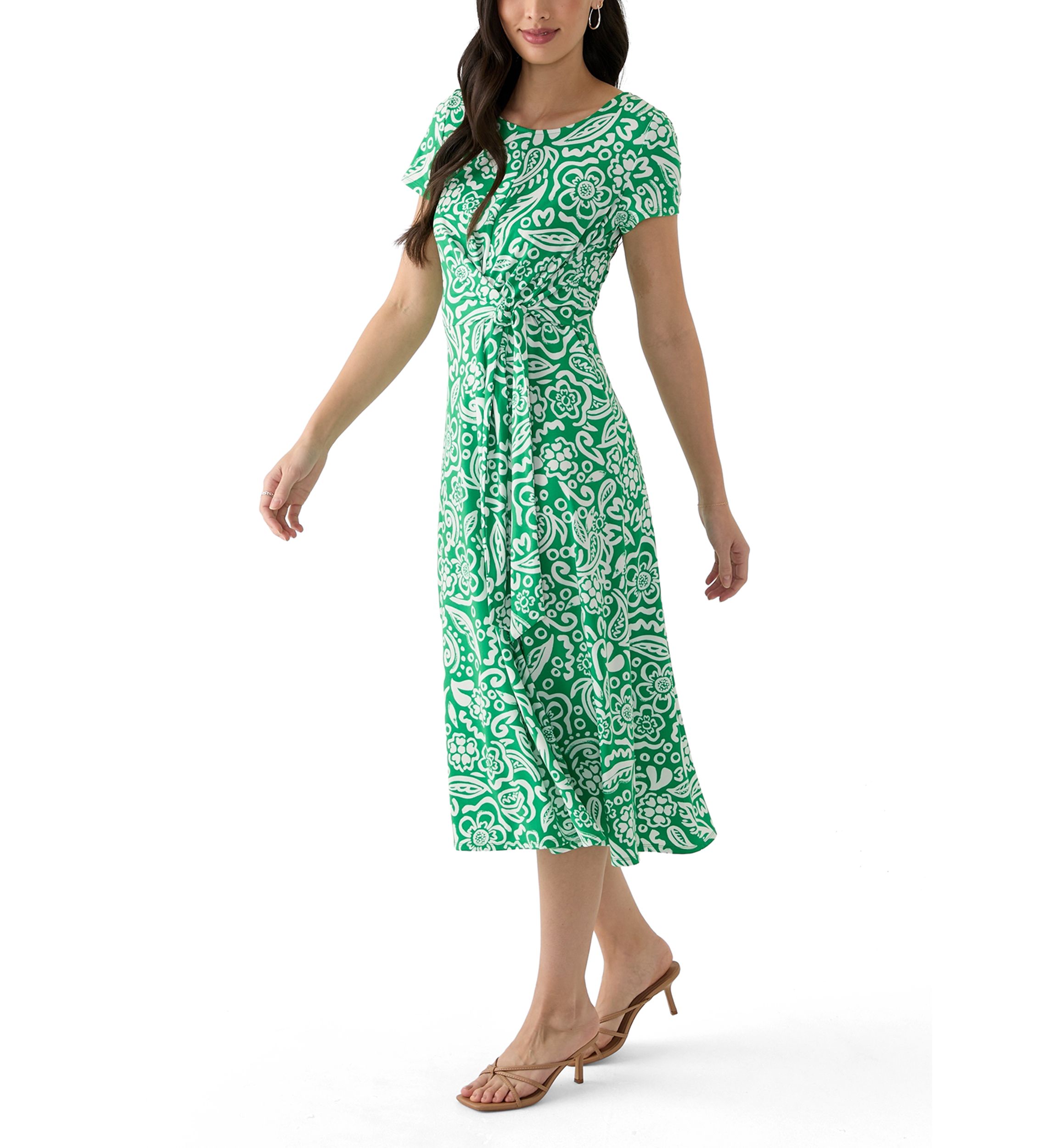 Womens Short Sleeve Paisley Print Midi Dress