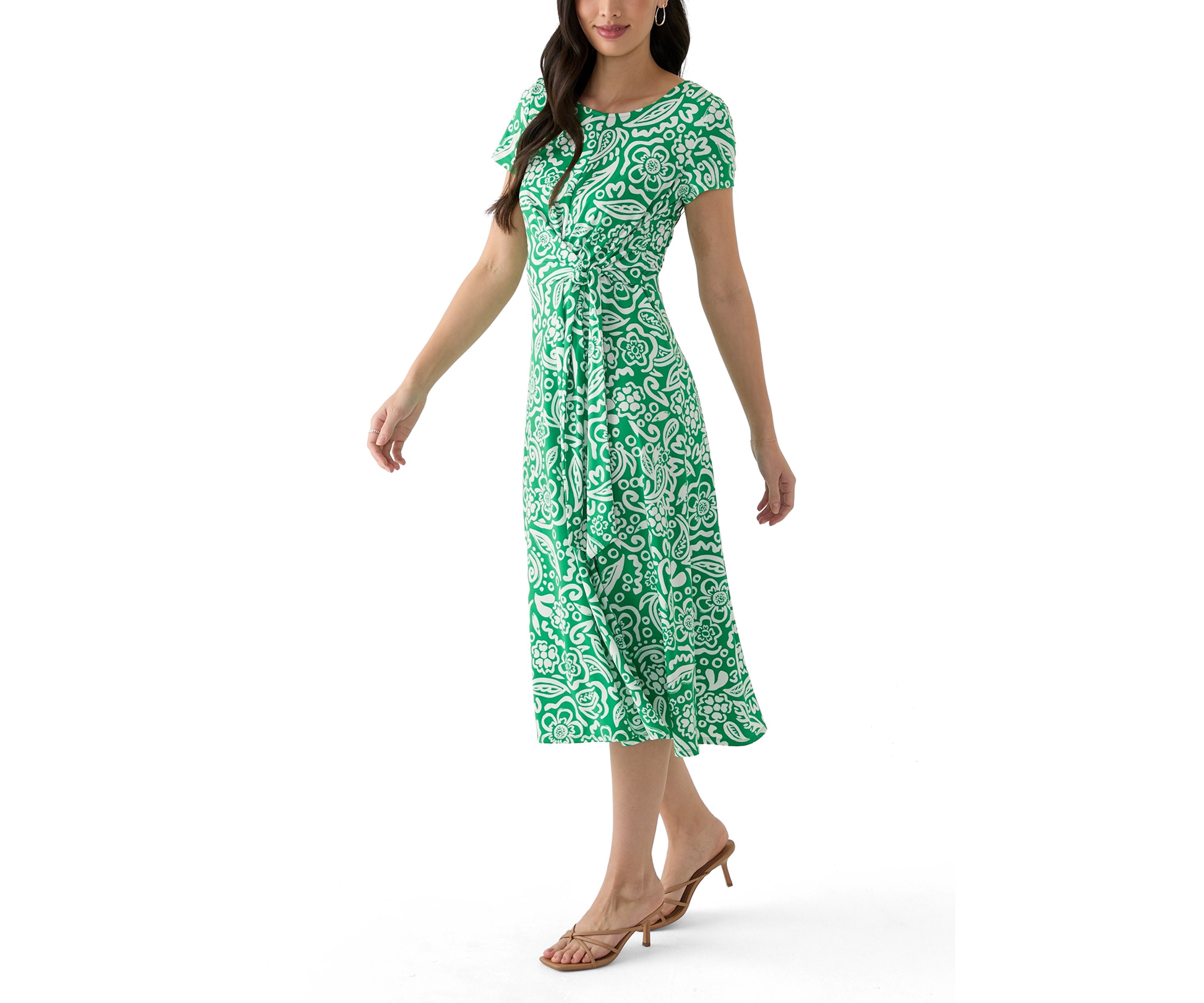 Womens Short Sleeve Paisley Print Midi Dress