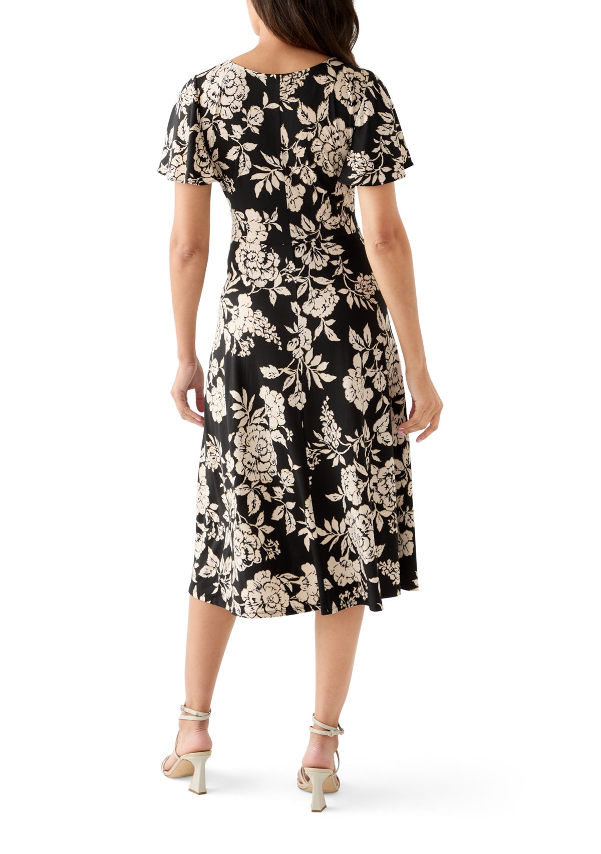 Womens Short Sleeve Floral Print Fit-and-Flare Dress
