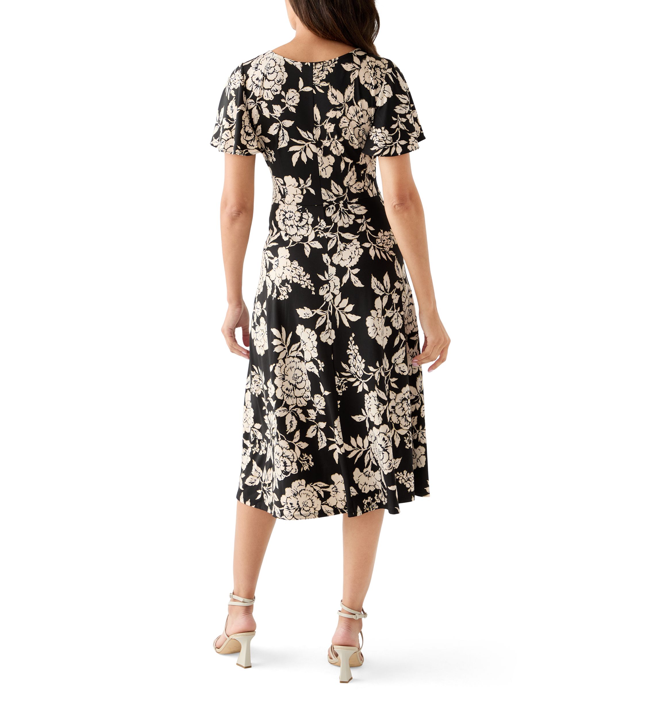 Womens Short Sleeve Floral Print Fit-and-Flare Dress