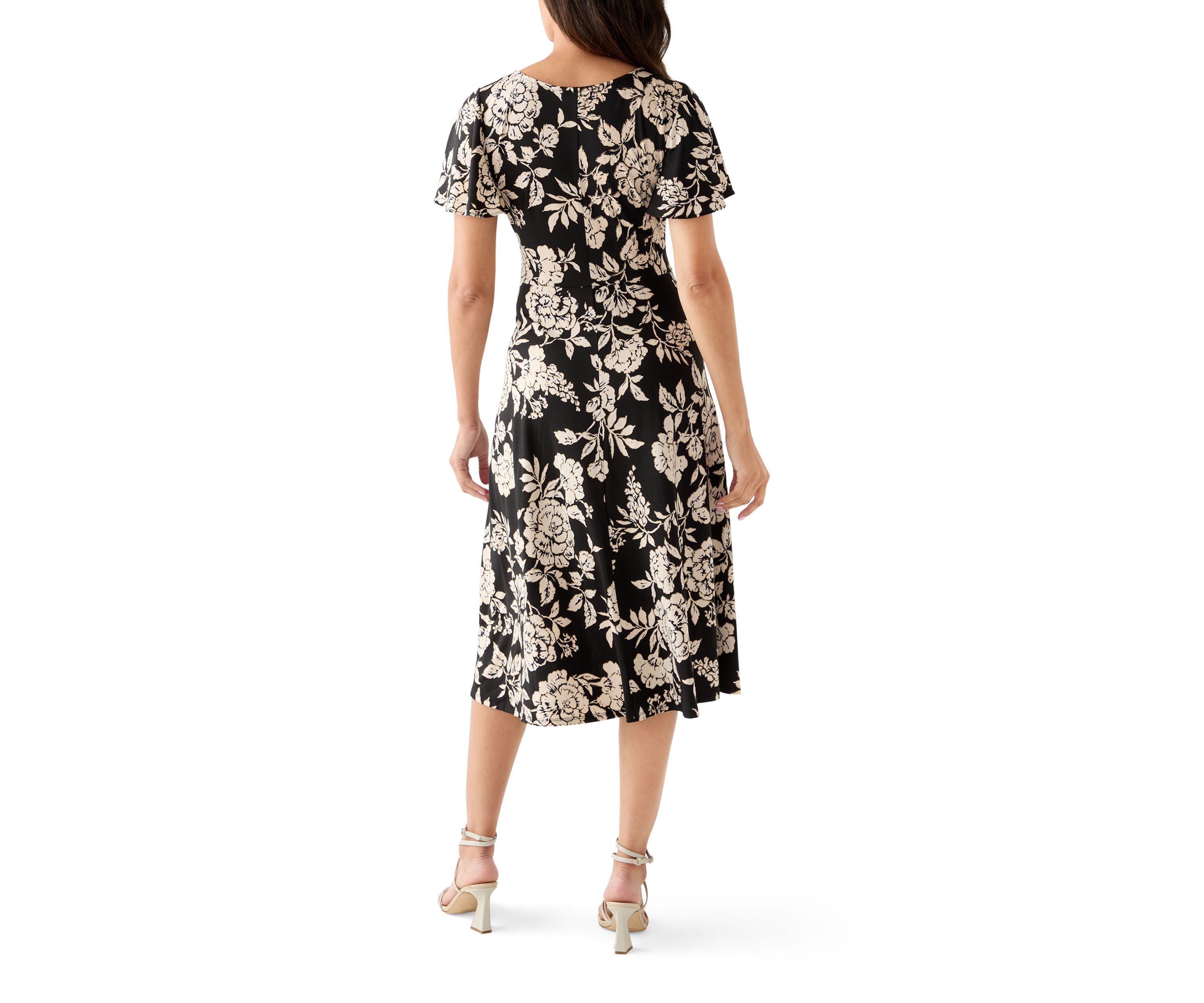 Womens Short Sleeve Floral Print Fit-and-Flare Dress