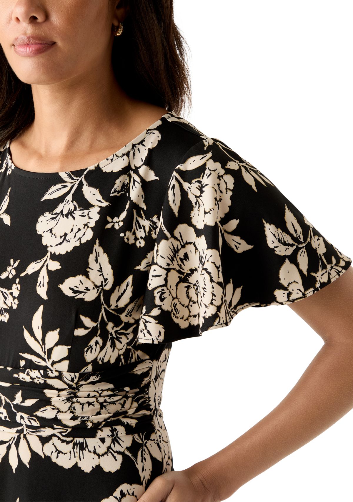Womens Short Sleeve Floral Print Fit-and-Flare Dress