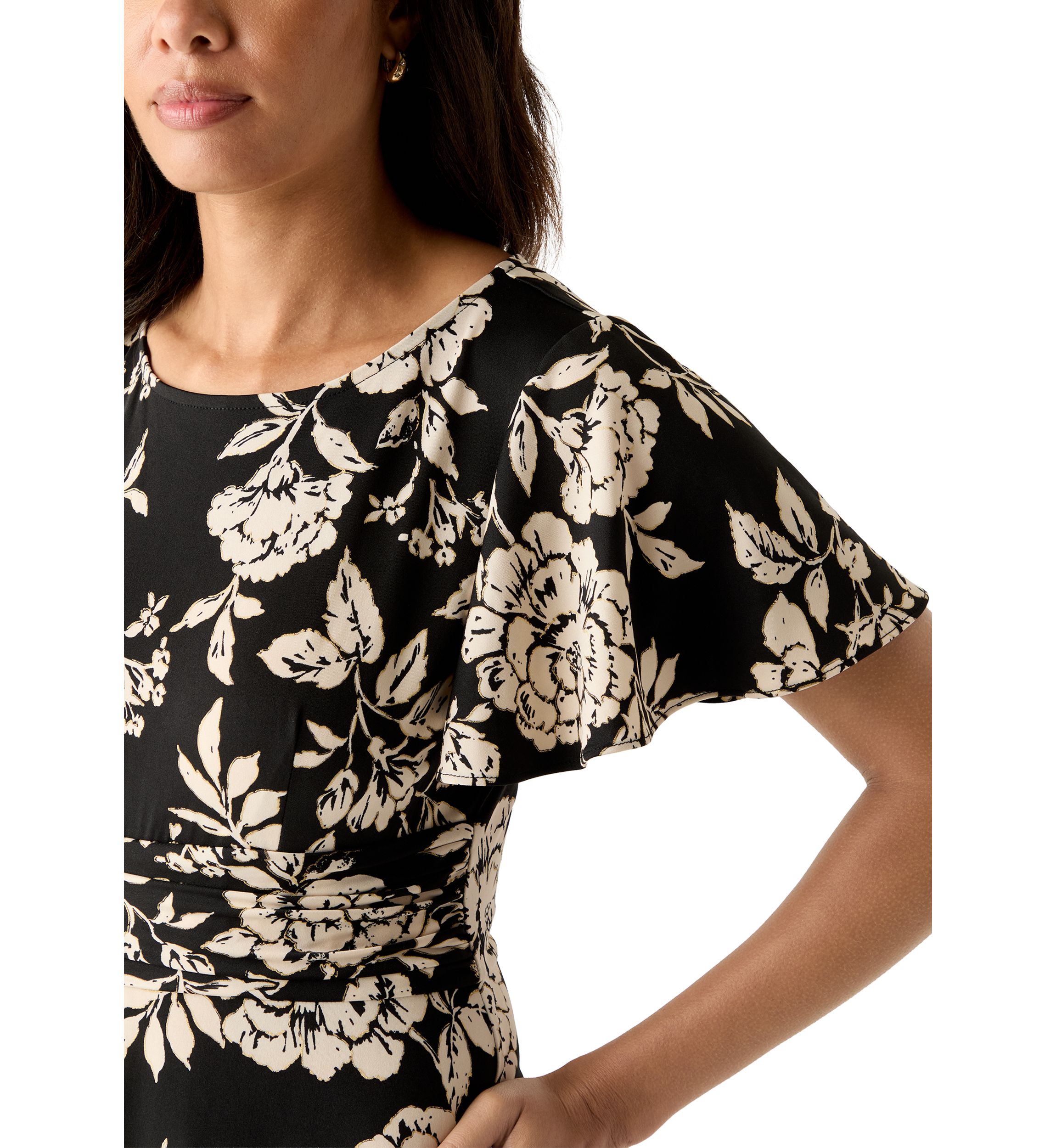 Womens Short Sleeve Floral Print Fit-and-Flare Dress
