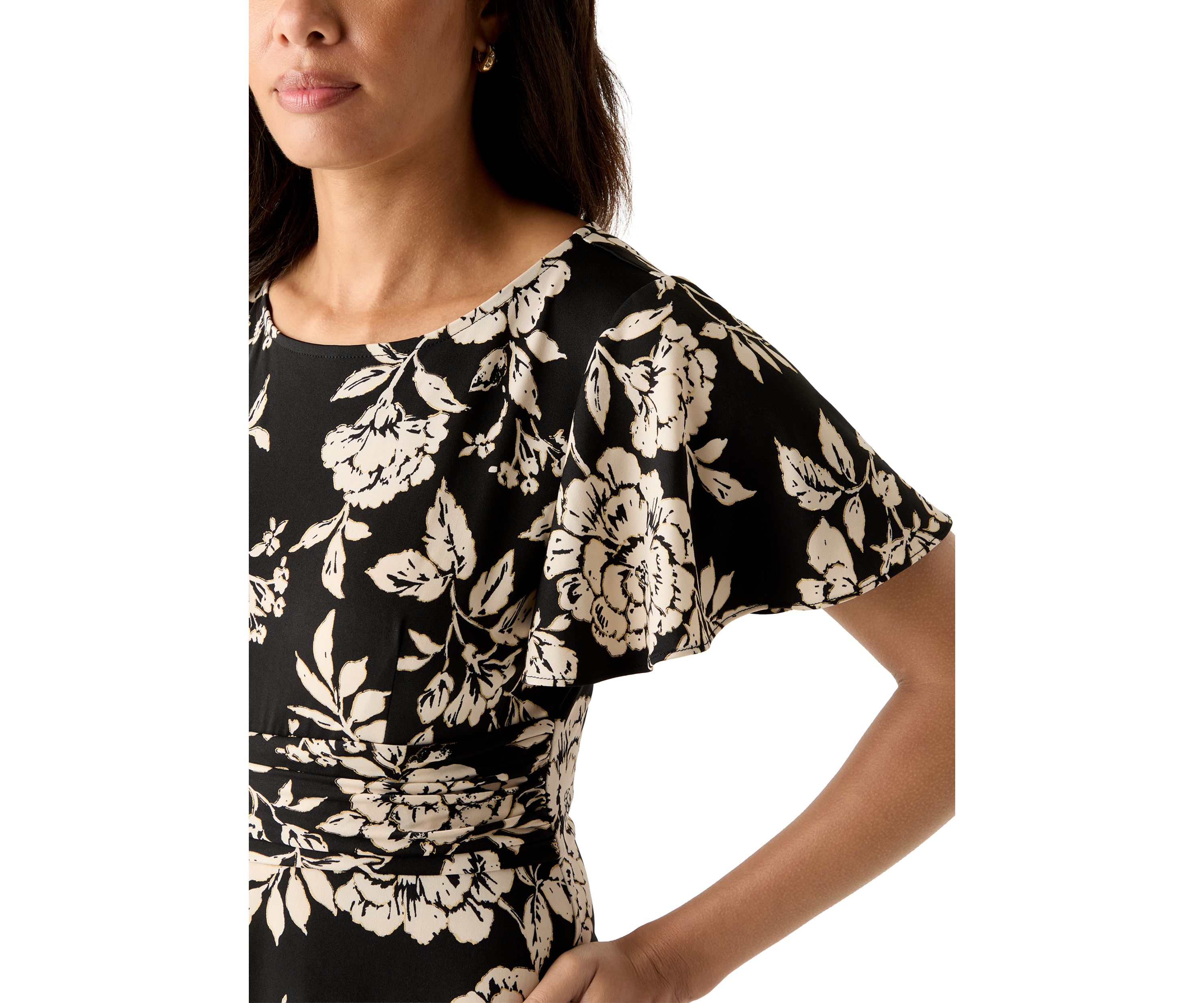 Womens Short Sleeve Floral Print Fit-and-Flare Dress