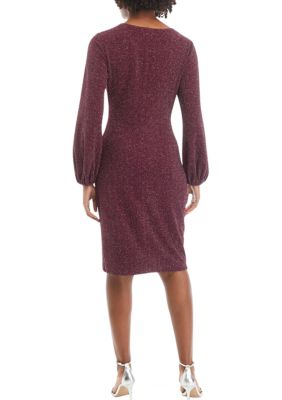 Women's Blouson Sleeve Glitter Knit Sheath Dress