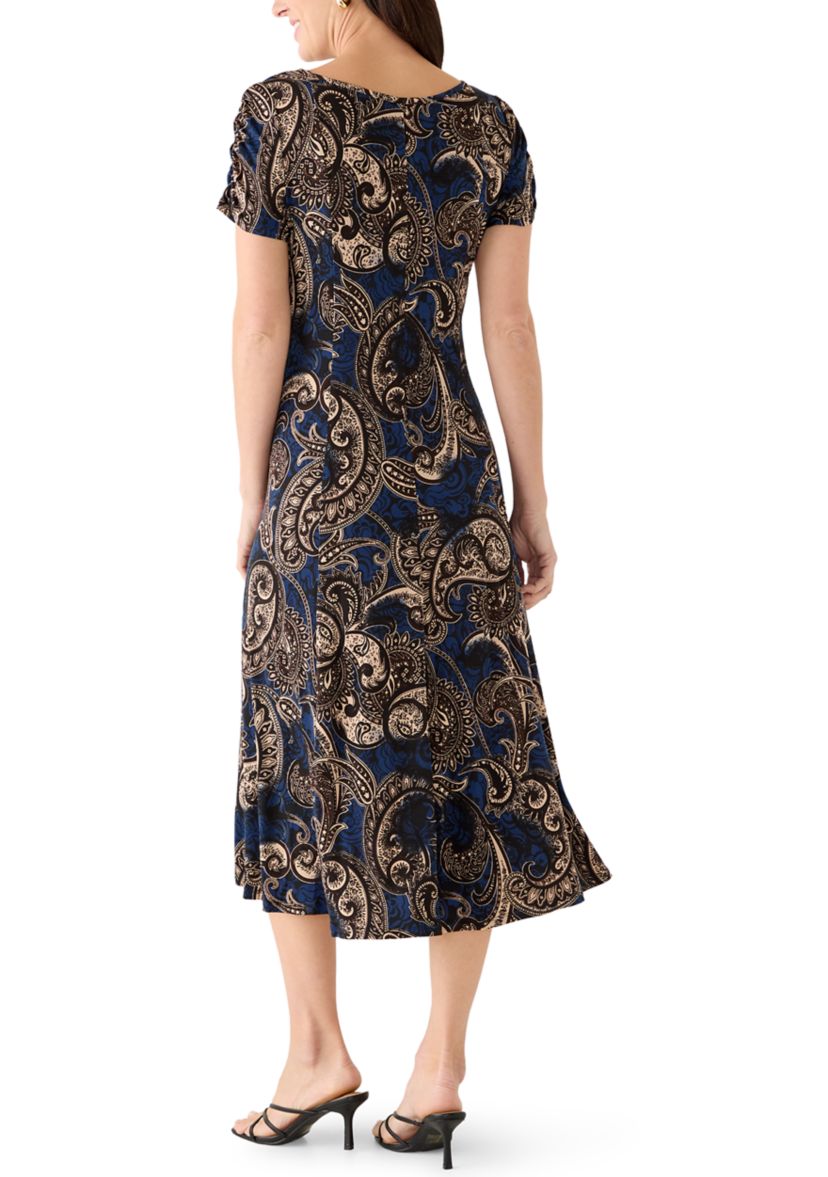 Perceptions Women's Short Sleeve Paisley Midi Dress, Medium
