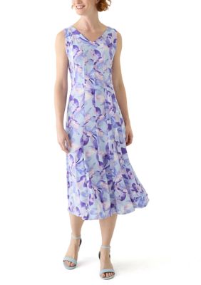 Perceptions Women's Sleeveless V-Neck Floral Print A-Line Dress, Large
