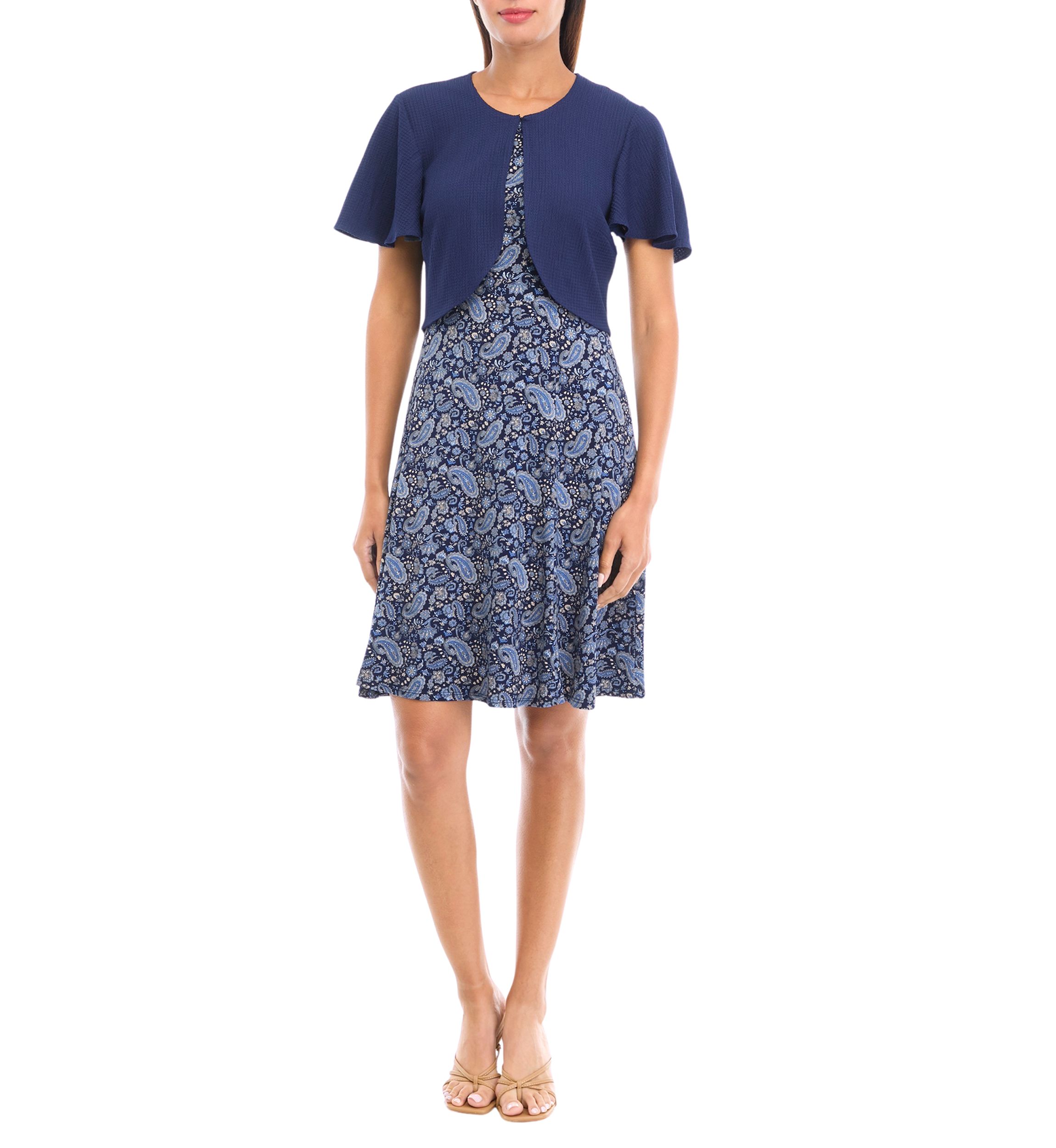 Womens Short Sleeve Crew Neck Printed Jacket Dress